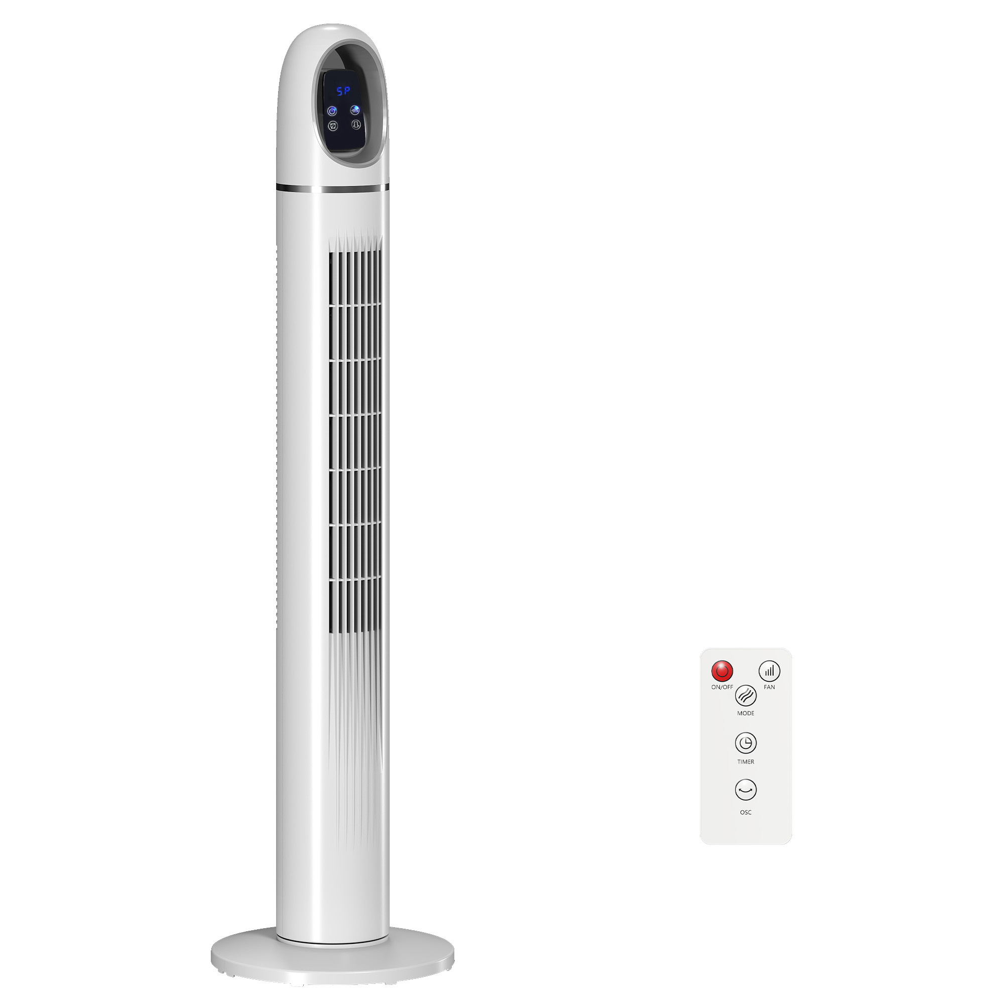 HOMCOM Turmventilator, Standventilator mit 70° Oszillation, 3 Modi, 3 Geschwindigkeiten, 24-Stunden-Timer, LED-Display und Fernbedienung für Schlafzimmer, 111 cm, Weiß   Aosom