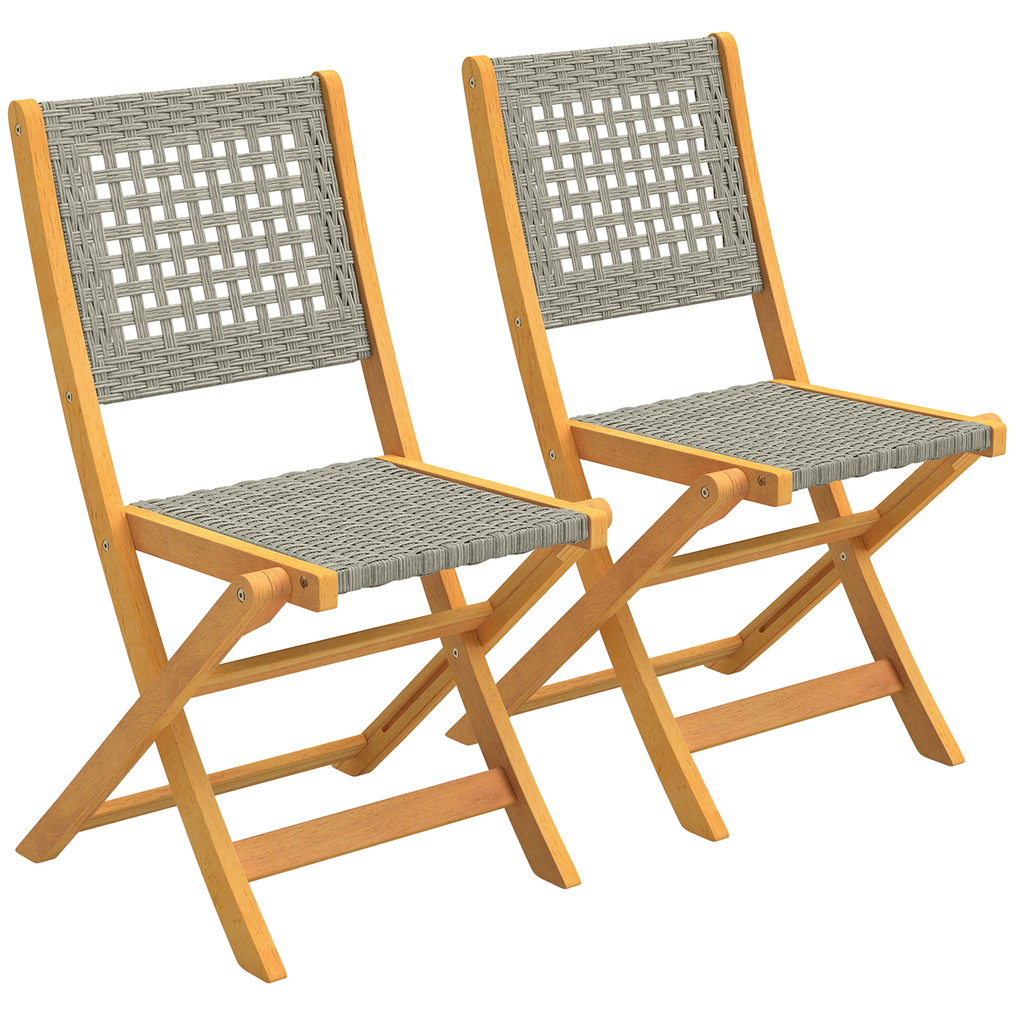 Outsunny Gartenstühle 2 Stück FSC Klappstuhl mit Atmungsaktiv Sitz angenehme Sitzhöhe, Gartensessel aus Massivholz & Polyrattan Balkonstühle Stuhlset für Garten Balkon Terrasse Grau   Aosom