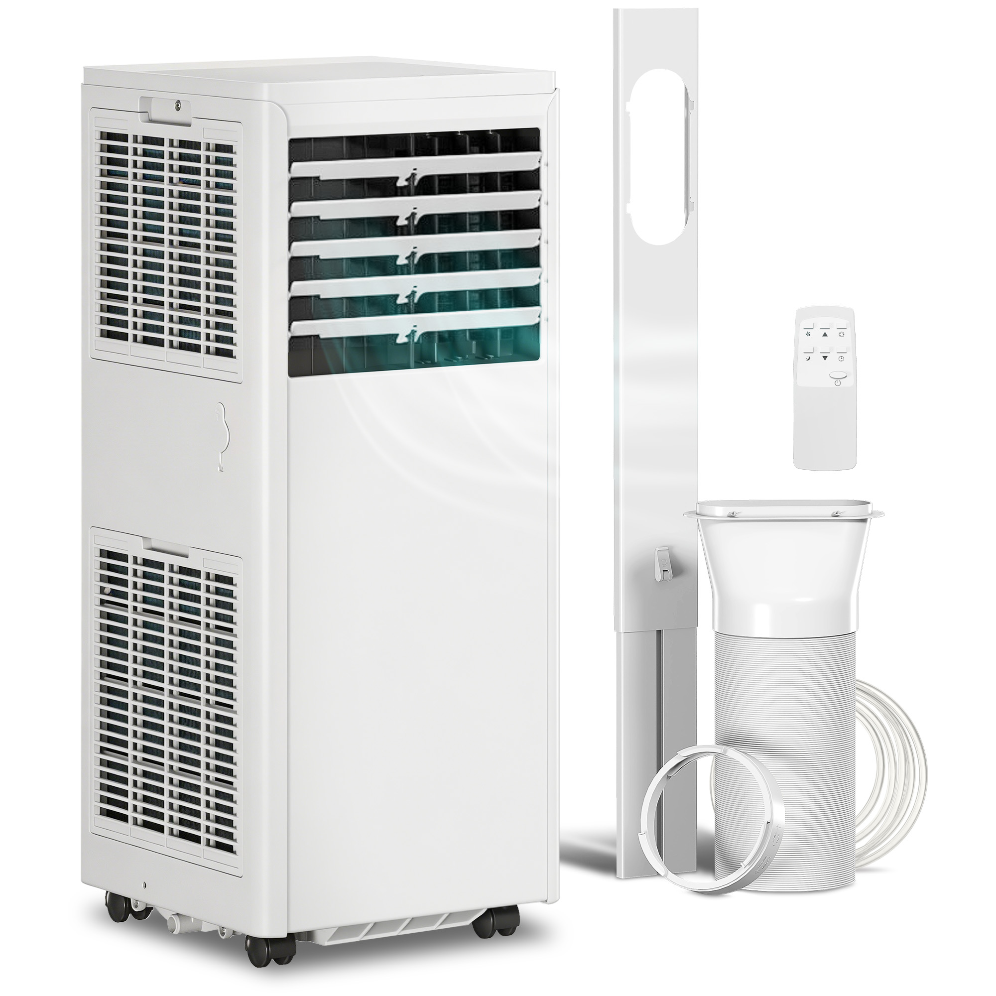 HOMCOM Mobiles Klimagerät mit Abluftschlauch 9000 BTU 1010W, 4-in-1 Mobile Klimaanlage Kühlen, Ventilieren, Entfeuchten, Schlafmodus, 24h-Timer, Fernbedienung, Fensterkit für Räume bis 30㎡   Aosom