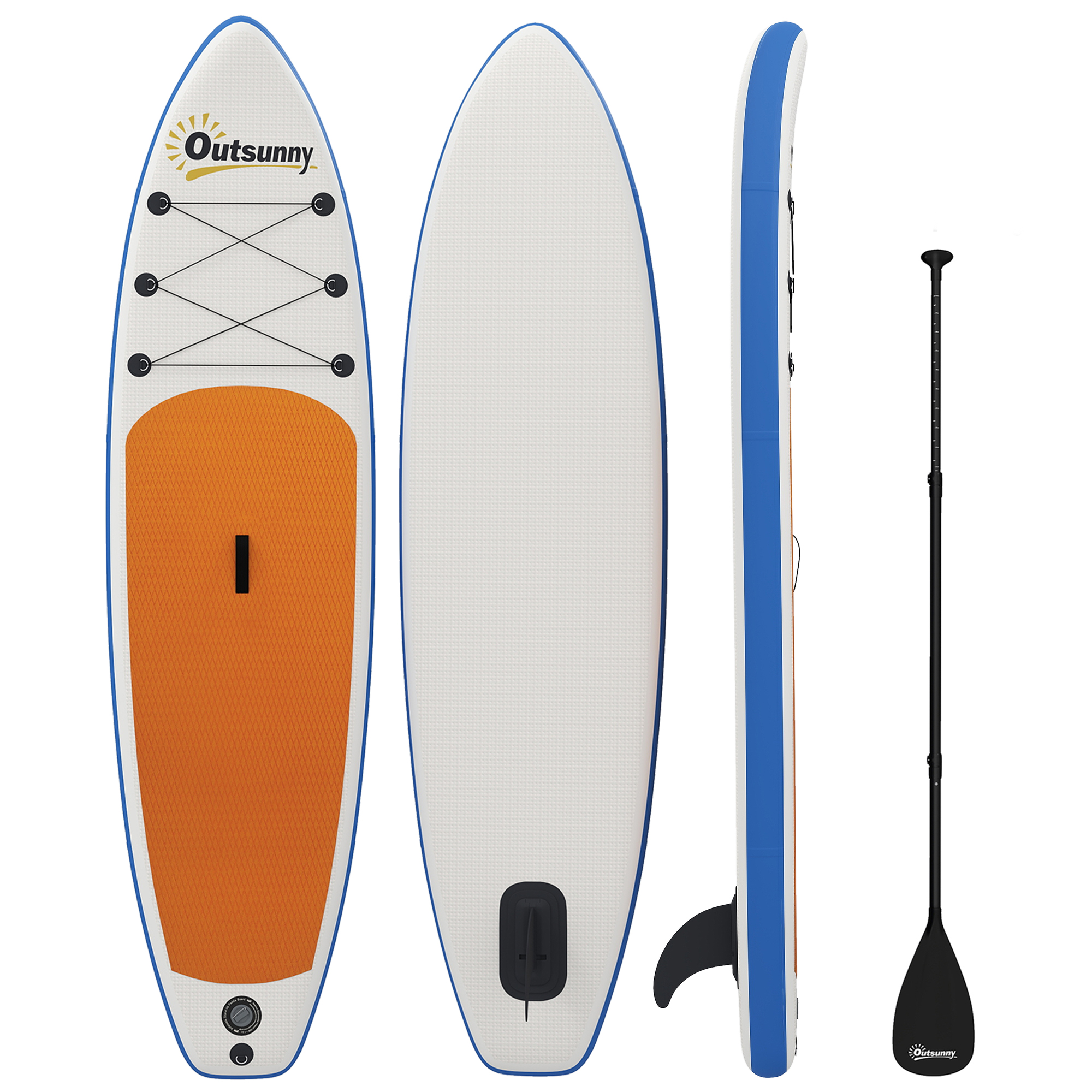 Outsunny Stand Up Paddling Board Set Aufblasbar 305cm SUP Board mit Aluminium-Paddel abnehmbarer Finne Fußschlaufe Rutschfest Deck Rucksack Komplettes Zubehör, 150kg Paddle Board für Erwachsene   Aosom