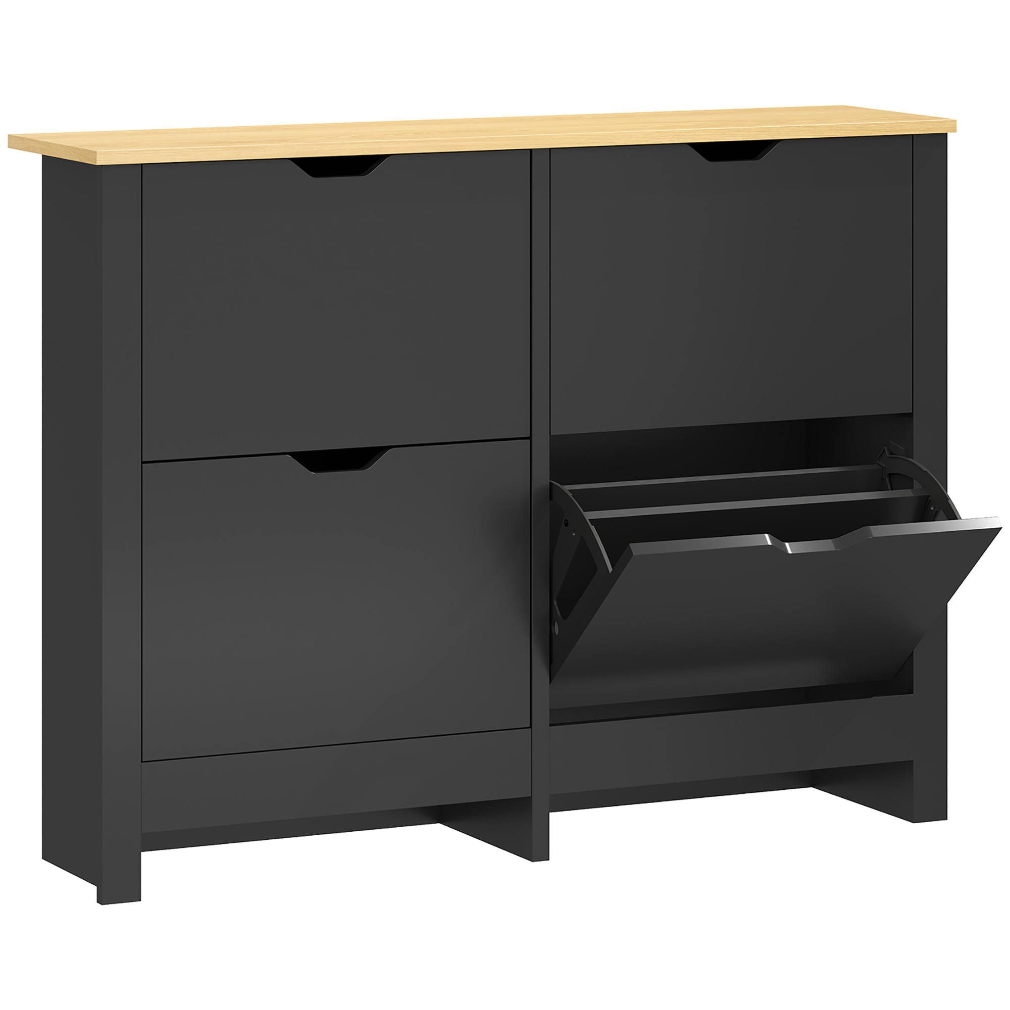 HOMCOM Schuhschrank für 16 Paar, schmaler Schuhschrank mit 4 klappbaren Fächern und verstellbaren Einlegeböden, moderner Stil, für Flur, Eingangsbereich, 105 x 26 x 80 cm, schwarz und Naturholz   Aosom