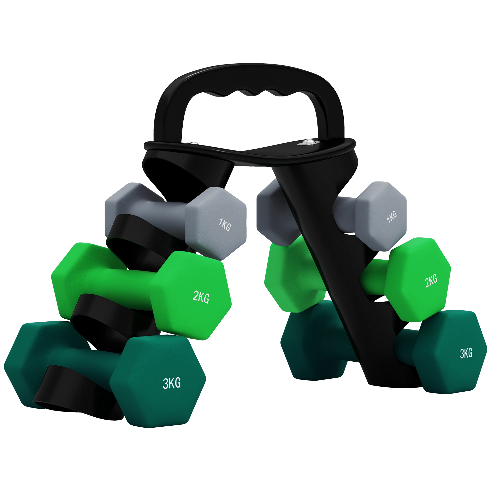 SPORTNOW Hanteln Set 6 Kurzhanteln mit Klappbarem Hantelständer, 2 x 1kg, 2 x 2kg, 2 x 3kg Hexagon-Hanteln, Kugelhantel für Fitness, Gymnastik, Zuhause   Aosom