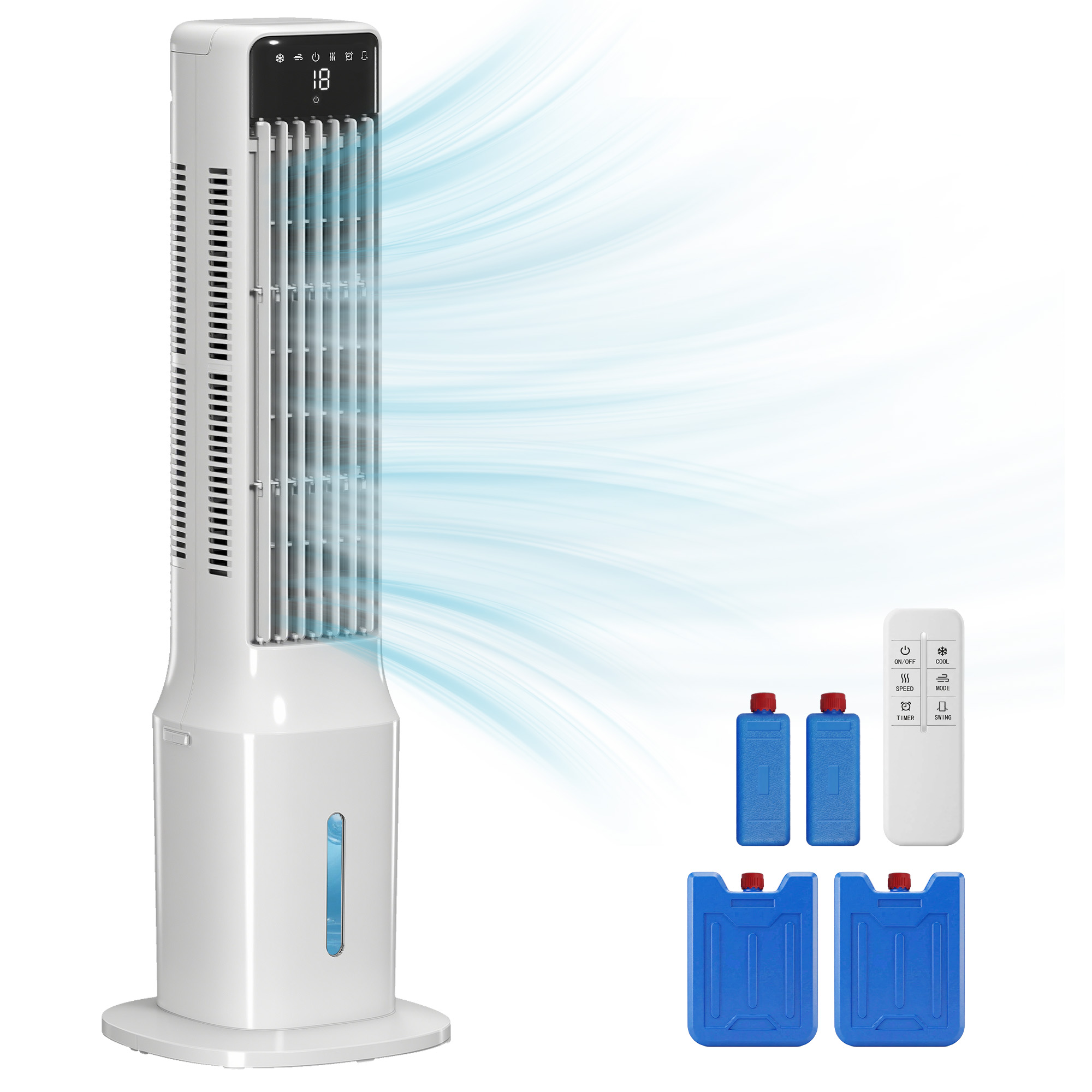 HOMCOM 3 in 1 Luftkühler mit Ventilator-, Luftbefeuchter- und Verdunstungsfunktionen 9L Wassertank 48°oszillierendes Ventilator mit 24 Std. Timer, Fernbedienung, LED Anzeige, für 20 ㎡   Aosom