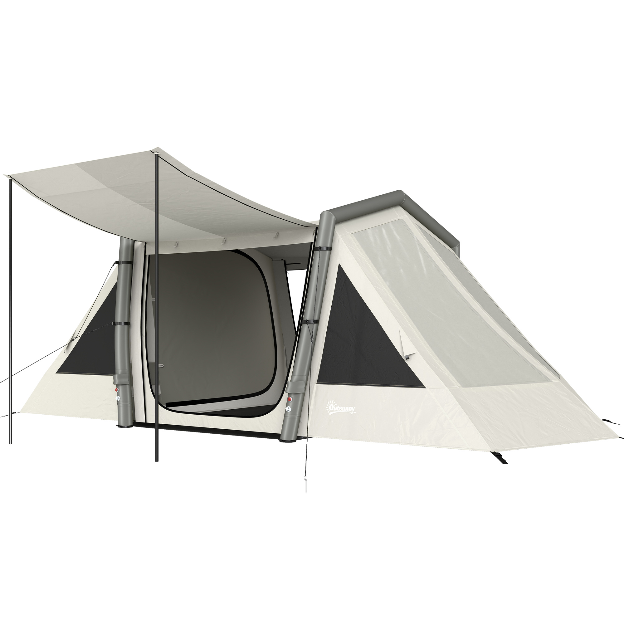Outsunny Aufblasbares Zelt 4 Personen Schneller Aufbau Verdunkelnd Outdoor Zelt mit 2 Schlafzimmern Vorraum Fenster fluoreszierend Heringen Bodenplane, Wasserdicht Air Glamping Zelte aus Oxfordstoff Aosom