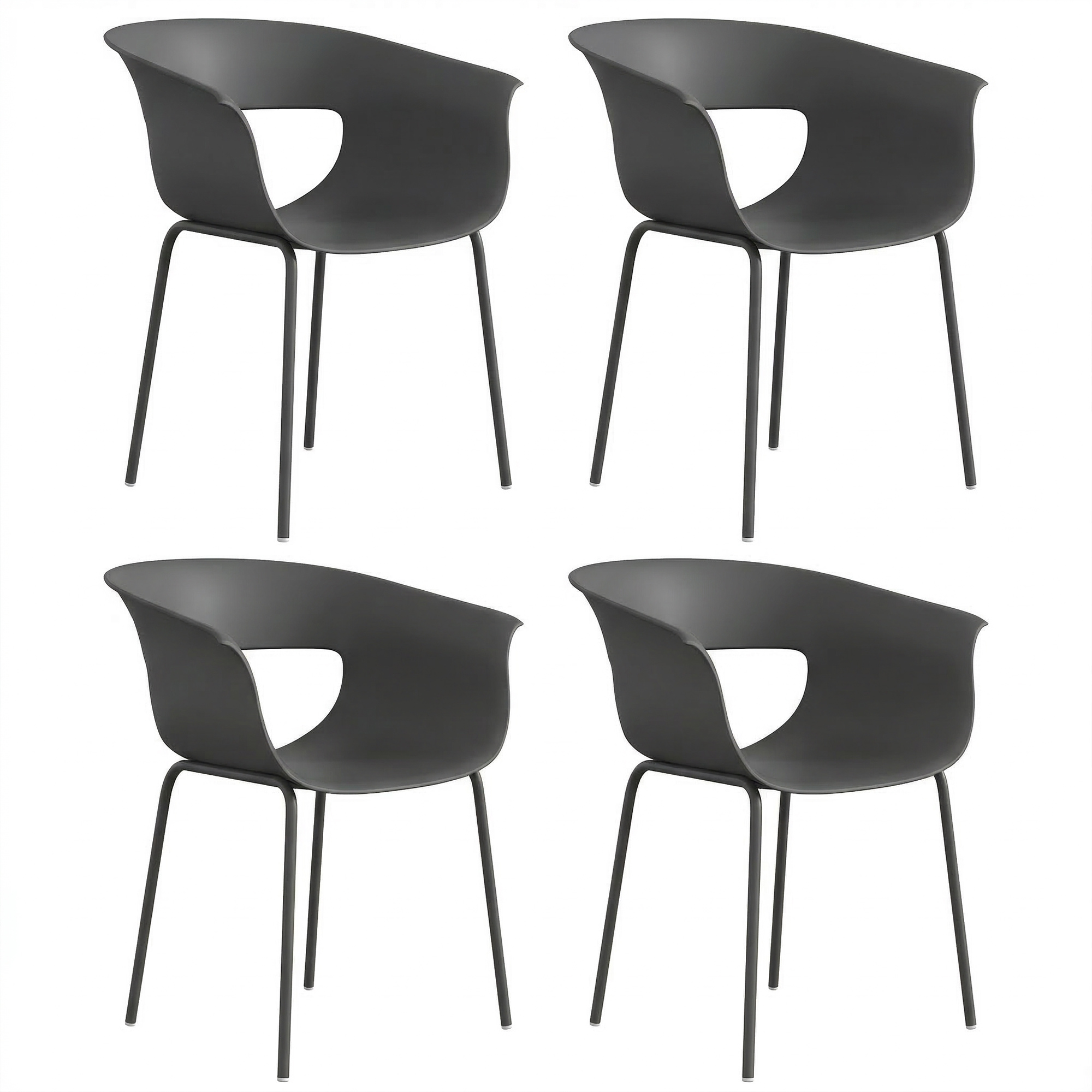 Outsunny Gartenstühle 4er Set ergonomisch Balkonstühle mit Ausschnittdesign Armlehne Wetterfest rostbeständig Outdoor Stühle bis 120 kg Terrassenstühle für Garten Balkon Terrasse Dunkelgrau   Aosom