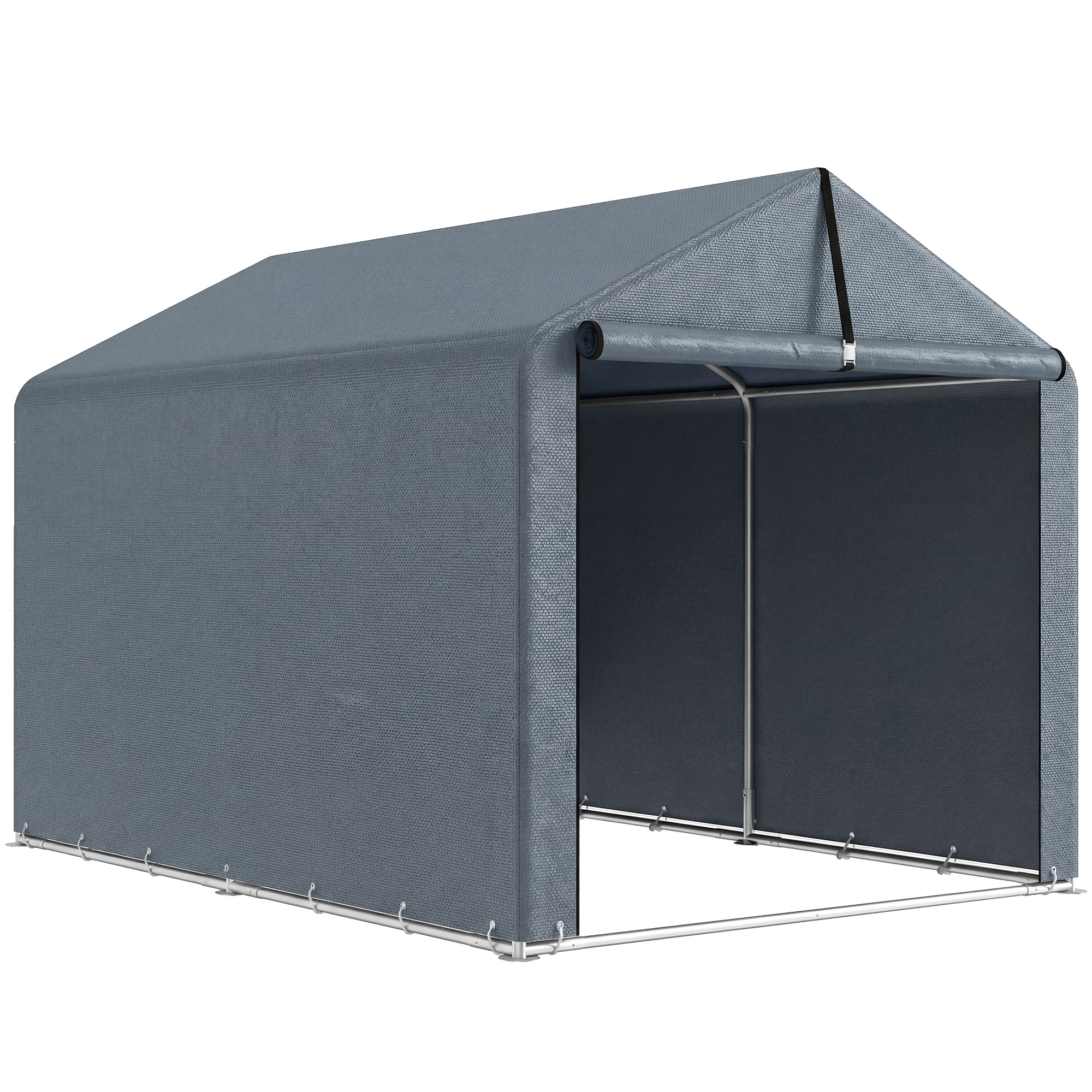 Outsunny Garagenzelt 2,2 x 1,6 m Wasserdicht Gerätezelt mit Rollbar Reißverschlusstür Satteldach Stahlrahmen, UV-beständig Lagerzelt, Zeltgarage Unterstand für Gartengeräte, Motorrad Dunkelgrau   Aosom