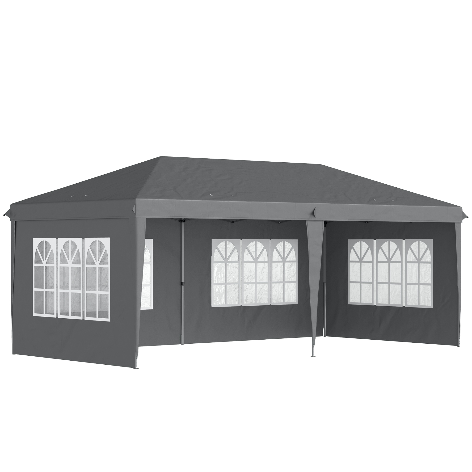 Outsunny Pavillon ca. 3x6m Wasserdicht Pop-up Faltpavillon mit 4 Seitenwänden, Fenster, Partyzelt mit UV-Schutz, Oxford Gartenpavillon inkl. Tragetasche Gartenzelt für Balkon, Terrasse, Grau Aosom