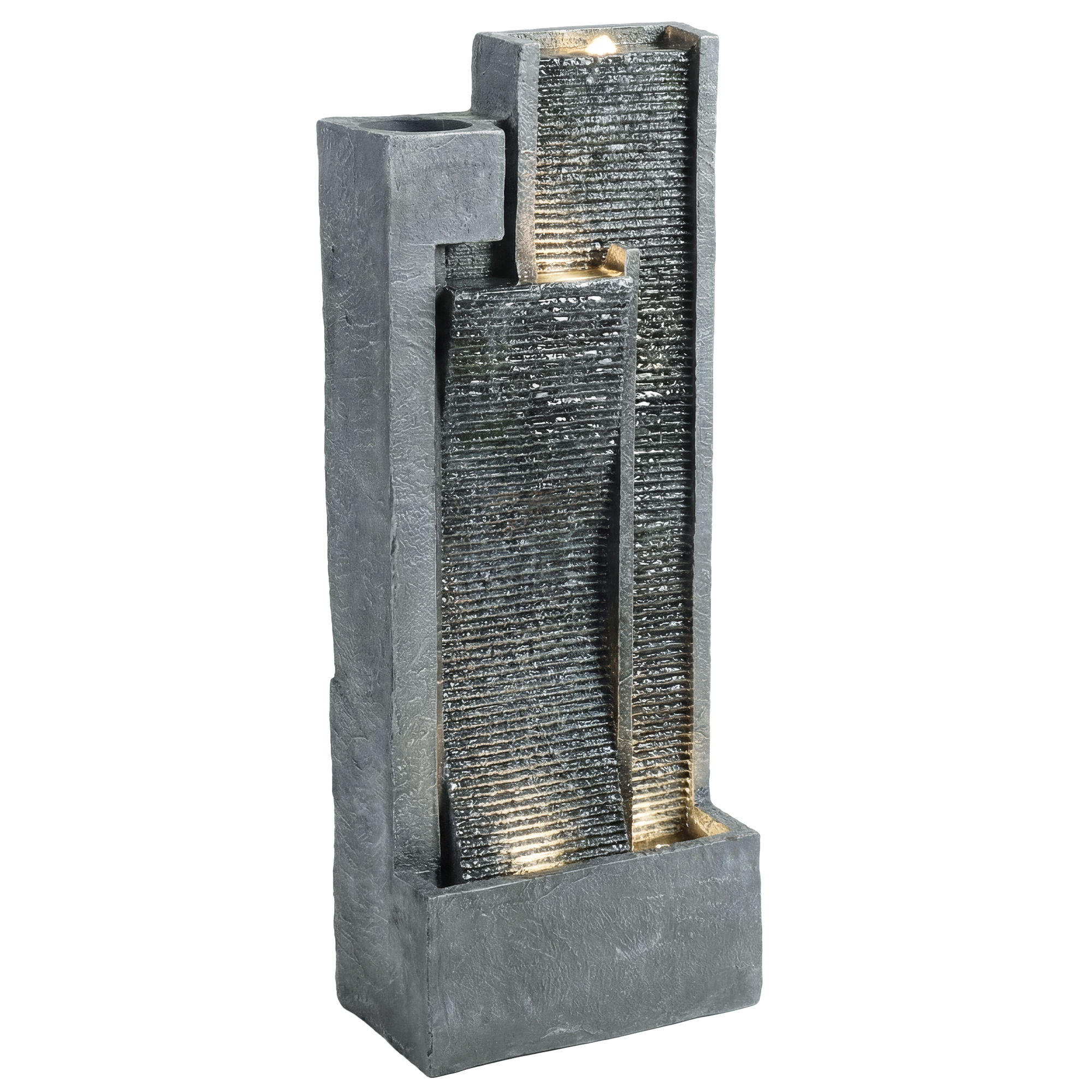 Outsunny Springbrunnen 3-stufig Gartenbrunnen mit LED Beleuchtung Pflanzkübel Pumpe Steinoptik, Verstellbar Zimmerbrunnen Wasserspiel Zierbrunnen Terrassenbrunnen für Garten Rasen 38 x 19 x 101 cm   Aosom