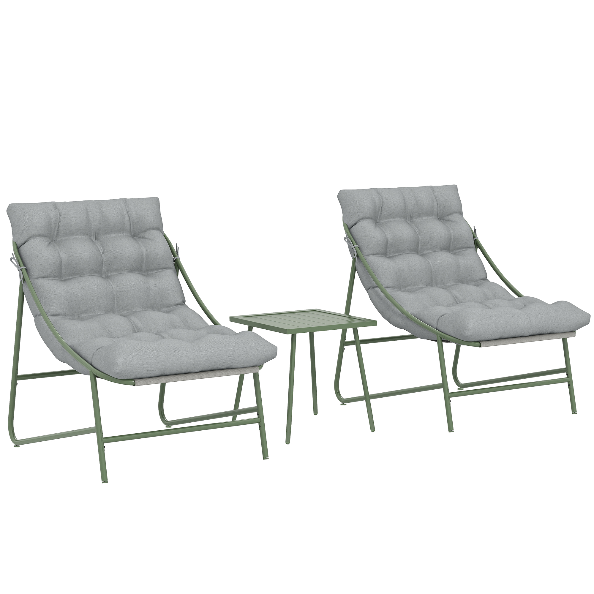 Outsunny Balkonmöbel Set 3 teilig Gartenmöbel Set mit Tisch Kissen Stahlgestell verstellbar Fußpads, Bequemer Balcony Furniture Balkon Möbel Sitzgruppe für Garten Balkon Terrasse Hellgrau   Aosom