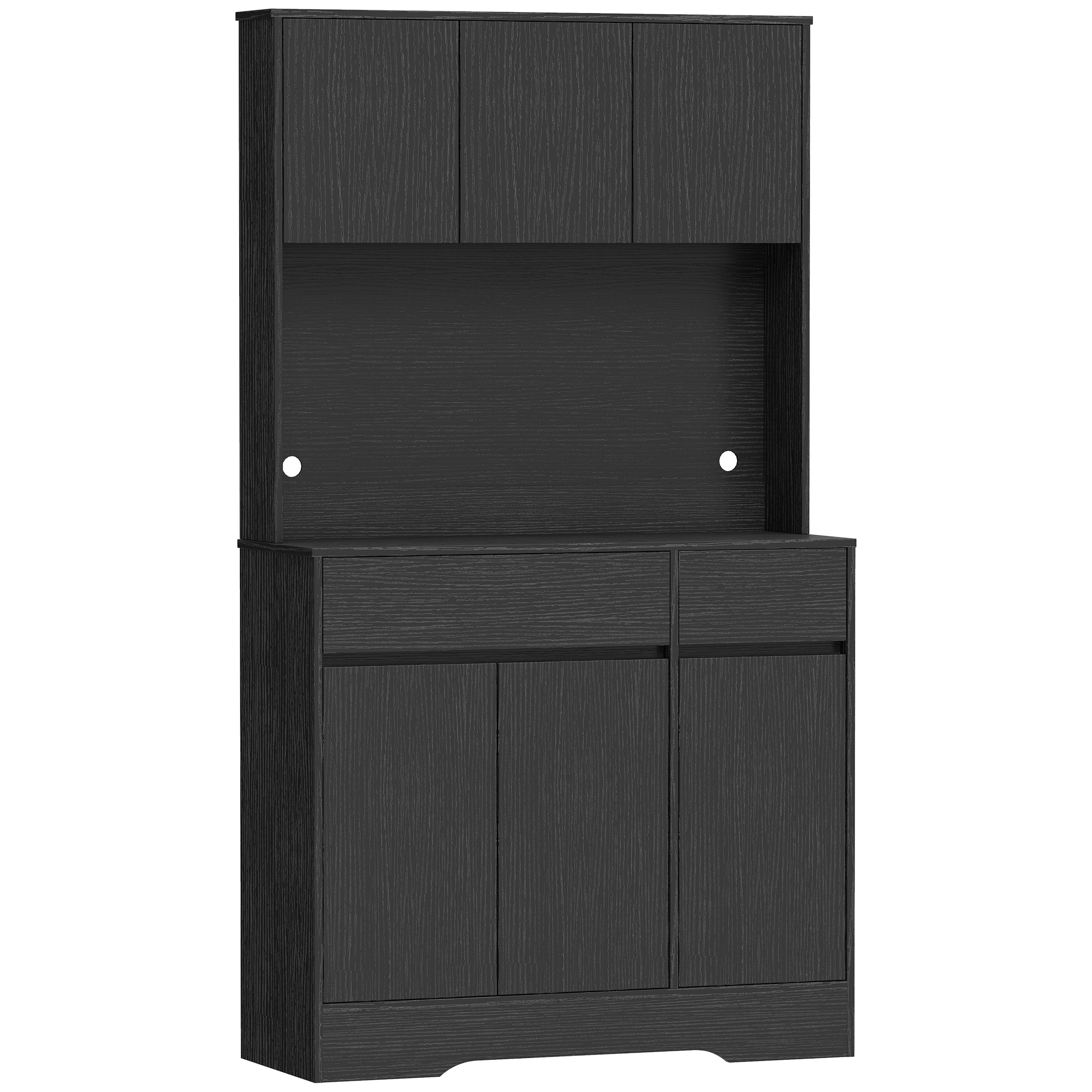 HOMCOM Küchenschrank Buffetschrank mit Arbeitsplatte, 6 Türen, Hochschrank mit Verstellbaren Einlegeböden, Kabellöchern, Mikrowellenschrank Moderner Vorratsschrank, Schwarz, 100 x 38 x 180 cm   Aosom