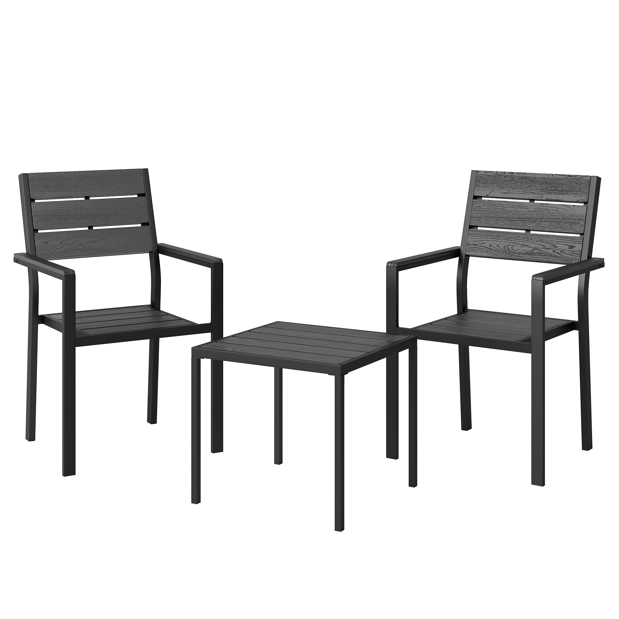 Outsunny 3-teiliges Garten Bistro Set Bistrotisch mit 2 Stühlen Lamellendesign Holzoptik HDPE-Tischplatte, Rostbeständig Bistro Gartenmöbel Balkonmöbel Set Outdoor Balkonset für Garten Terrasse   Aosom
