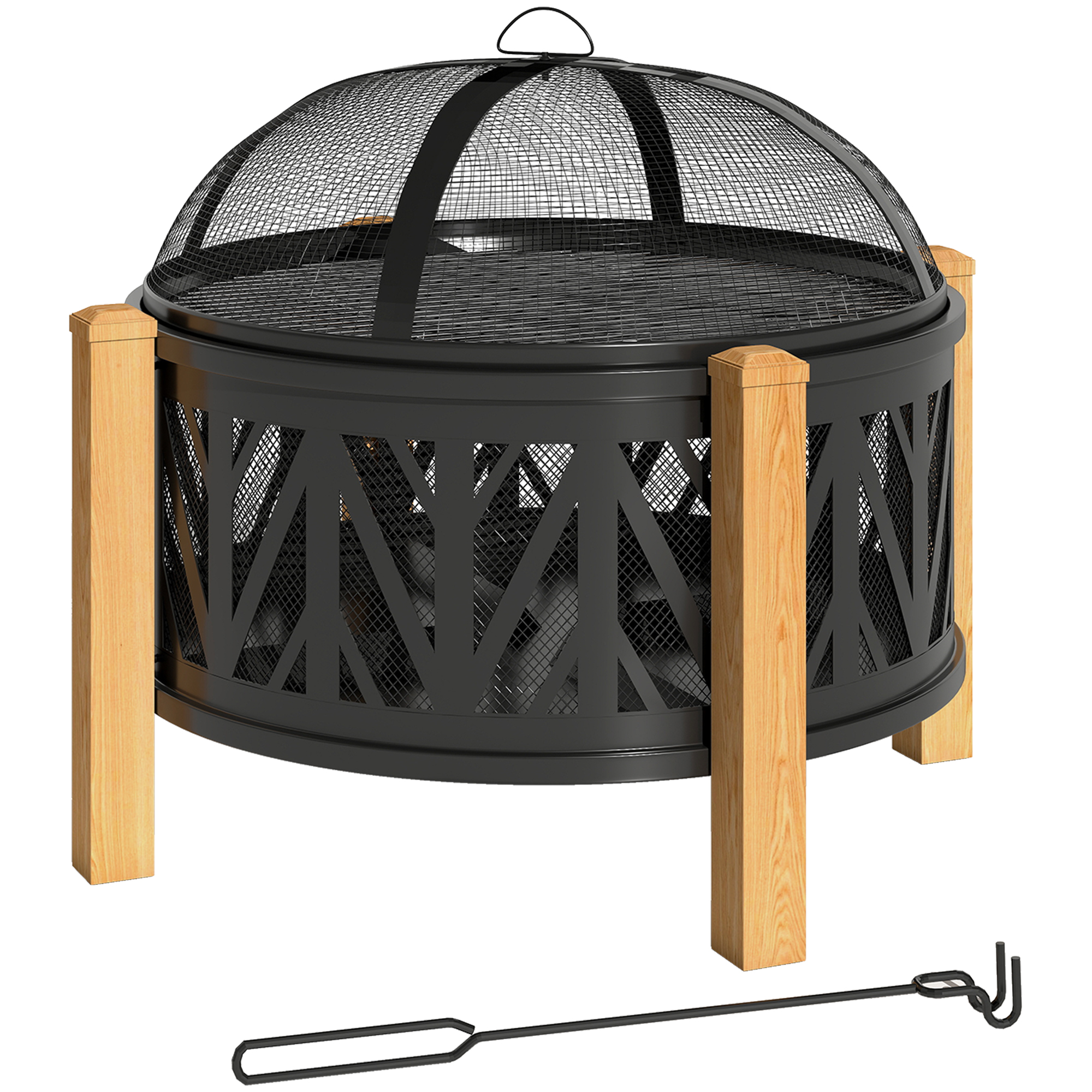 Outsunny 2-in-1 Feuerschale Ø75 x 58 cm Feuerstelle mit Funkenschutz Schürhaken Grillrost Feuerschalen Feuerkorb für Garten, Balkon Terrasse, Outdoor BBQ Camping Schwarz+Braun   Aosom