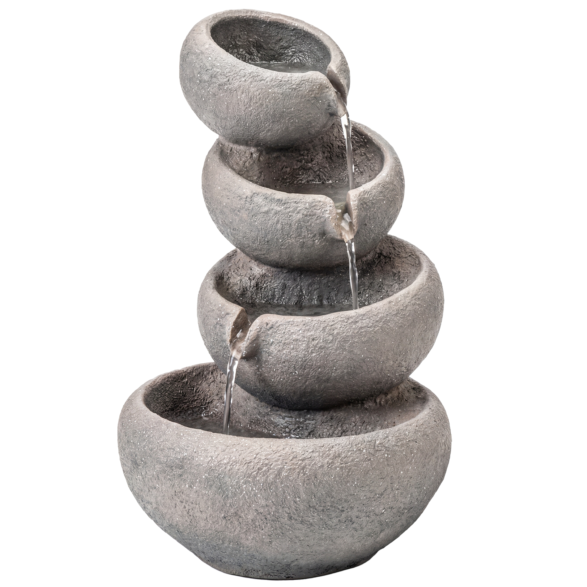 Outsunny Springbrunnen Outdoor aus Kunstharz 4-stufig Gartenbrunnen mit LED Beleuchtung Pumpe Steinoptik Wasserspiel Dekorationsbecken Zimmerbrunnen für Garten Terrasse 35 x 32 x 50 cm   Aosom
