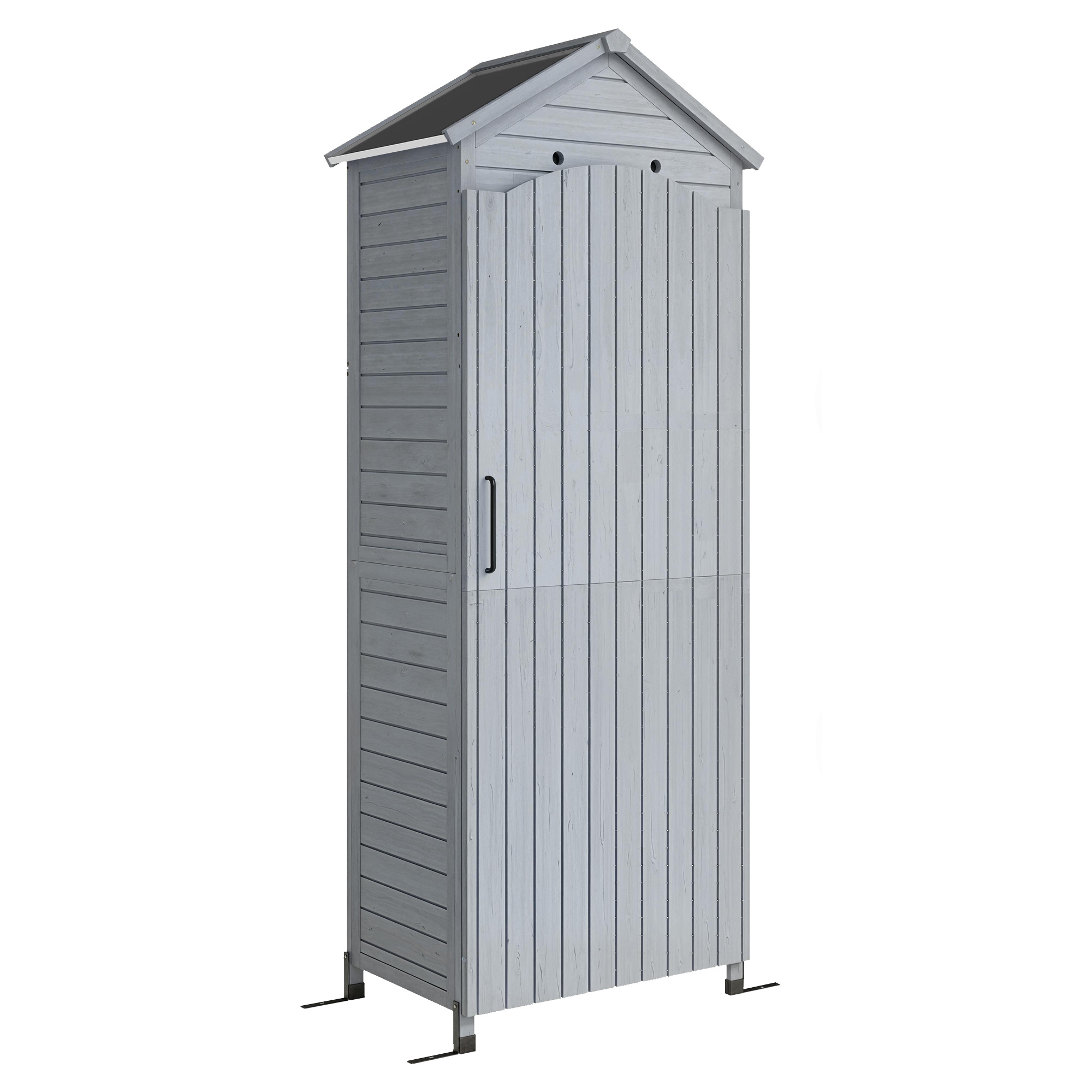 Outsunny Gartenschrank Holz extra hohe Geräteschuppen mit verstellbar Ablage magnetisch Tür galvanisiert Dach Belüftung Kippschutz 85x58x213 cm Geräteschrank Gerätehaus für Garten Terrasse Grau   Aosom