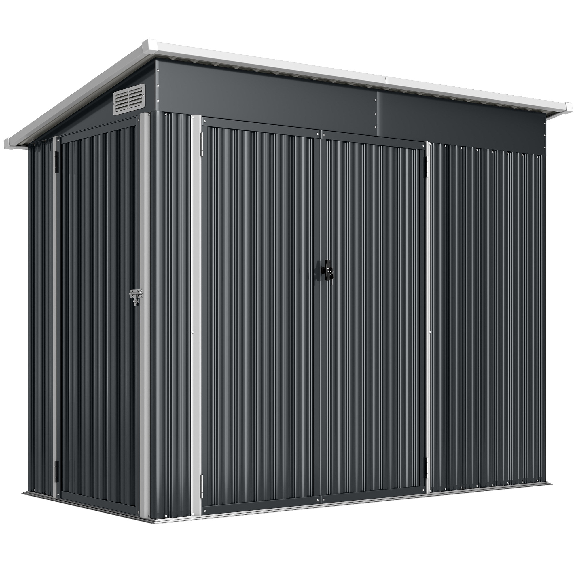 Outsunny Metall Gerätehaus 2,68 m², abschließbar Geräteschuppen mit 3 Türen Lüftung Pultdach Lüftungen Handschuhen, 234 x 132 x 185 cm, wetterfest Outdoor Schuppen für Hinterhof Garten   Aosom