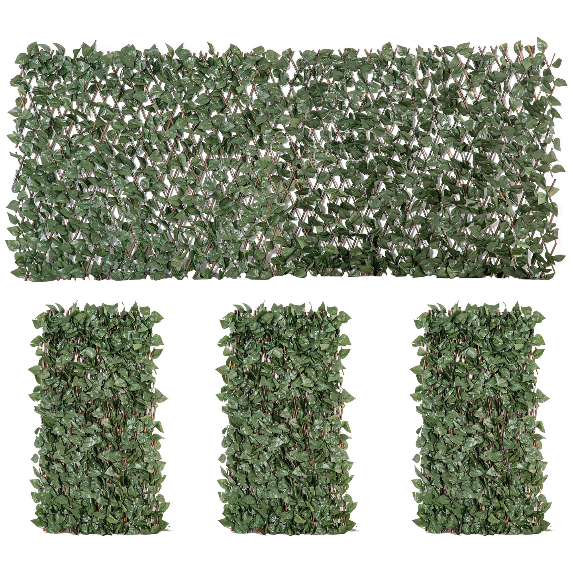 Outsunny 4er-Set künstliche Efeu-Hecken, Sichtschutzwand mit Blättern, erweiterbar, Polyester/Weide, dekorativer künstlicher Zaun 200 x 100 cm für Garten Balkon Terrasse, Grün   Aosom