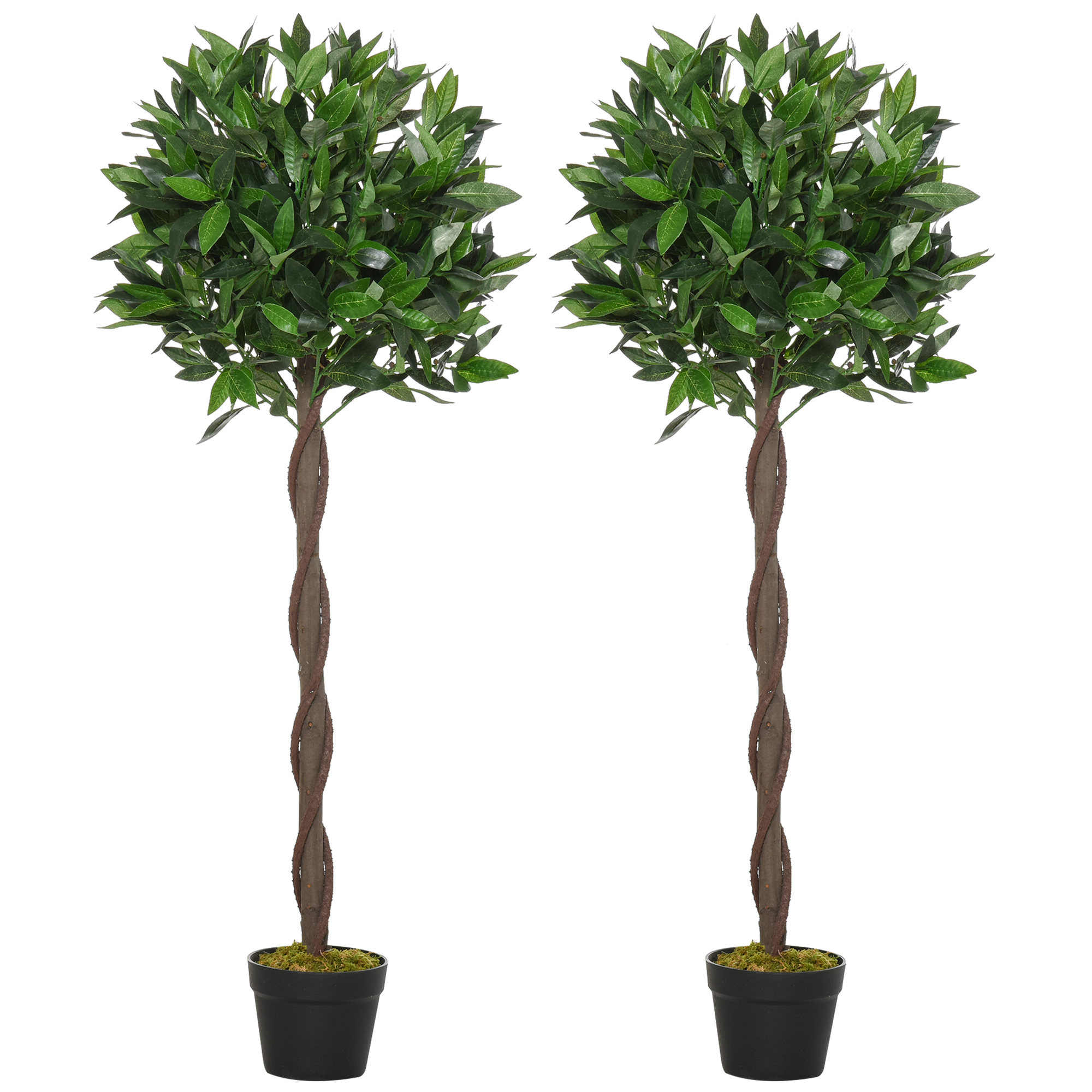 Outsunny 2er-Set Künstlicher Lorbeerbaum, 120 cm Kunstpflanzen im Zementtopf, Zimmerpflanze, künstliche Pflanzen für Indoor, Outdoor, Dekopflanzen, Grün   Aosom