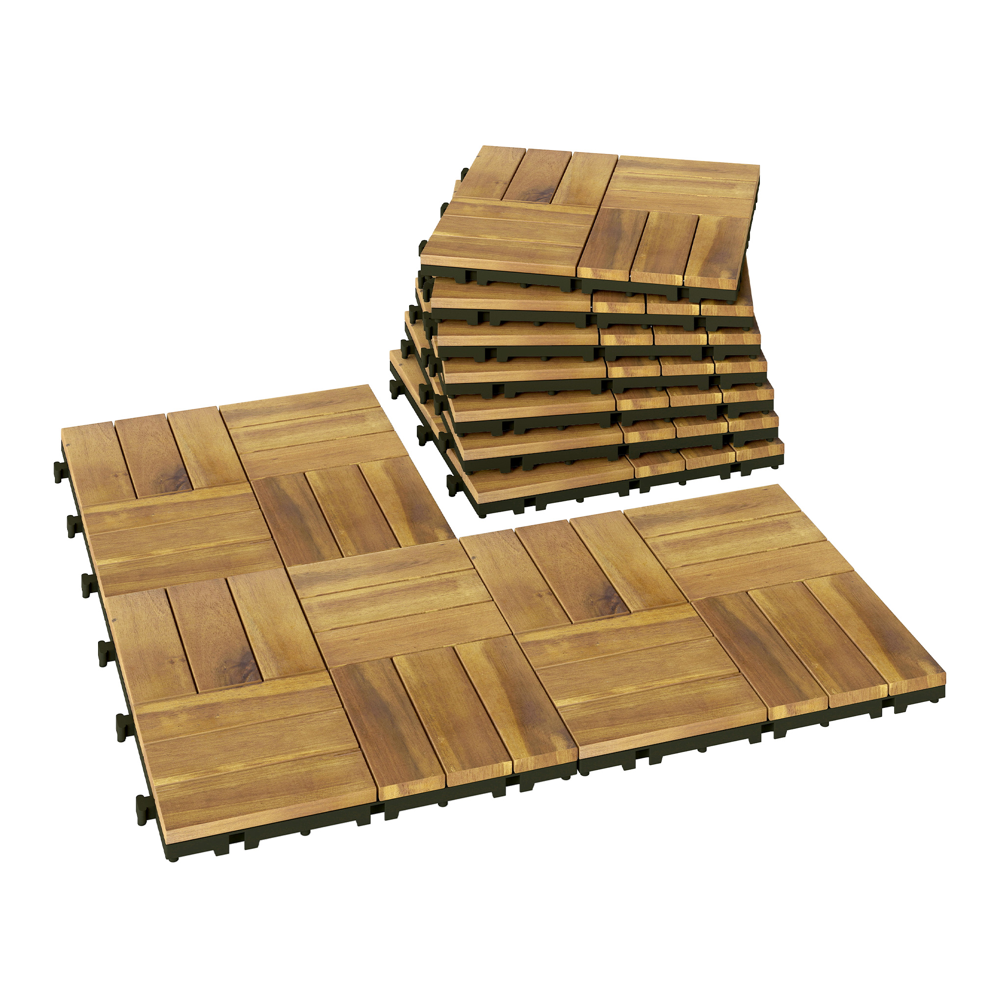 Outsunny Terrassenfliesen 31 x 31 cm 10 Stück / 0,91m² Klickfliesen aus Akazienholz Balkonfliesen mit Klicksystem Fliesen in Holzoptik Bodenbelag Fliese Holzfliesen für Terrasse Balkon Naturholz   Aosom