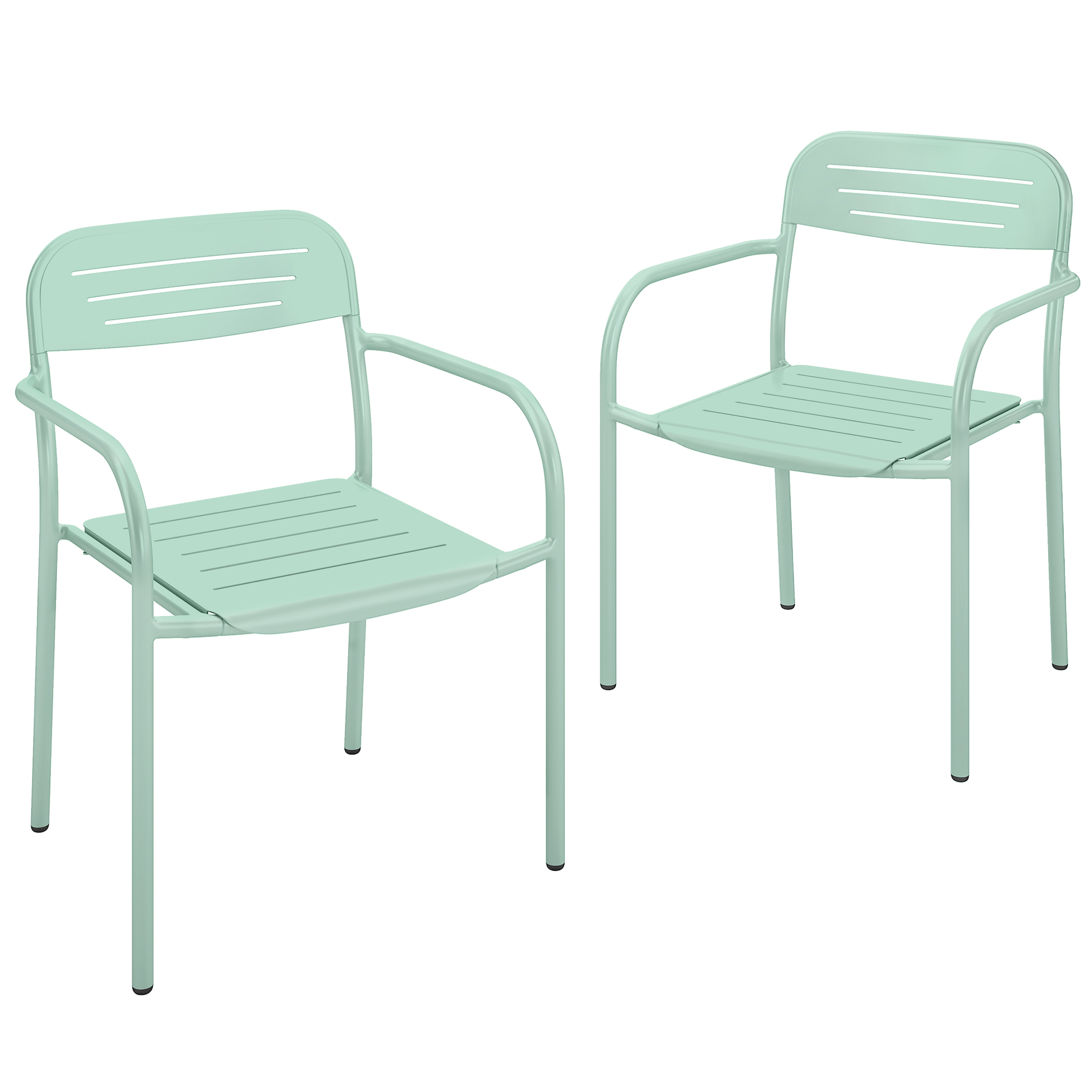 Outsunny Gartenstühle 2er Set Stapelbare Terrassenstühle mit Lamelldesign Armlehnen, wetterfest Metall Balkonstühle 120 kg Belastbar Stapelstühle für Garten, Balkon Terrasse 56 x 58 x 78 cm Grün   Aosom