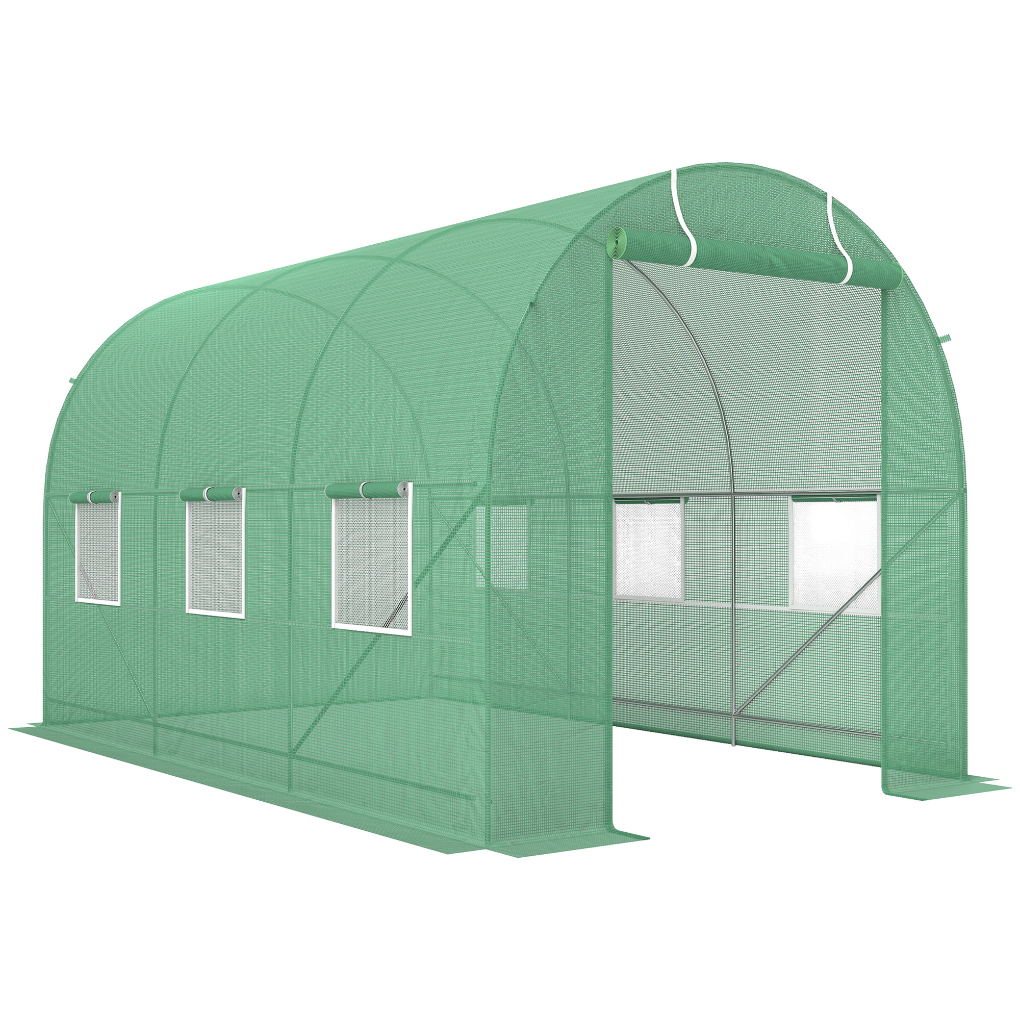 Outsunny Foliengewächshaus Tomatengewächshaus Treibhaus Folientunnel Frühbeet mit Fenster Grün 350 x 200 x 200 cm   Aosom