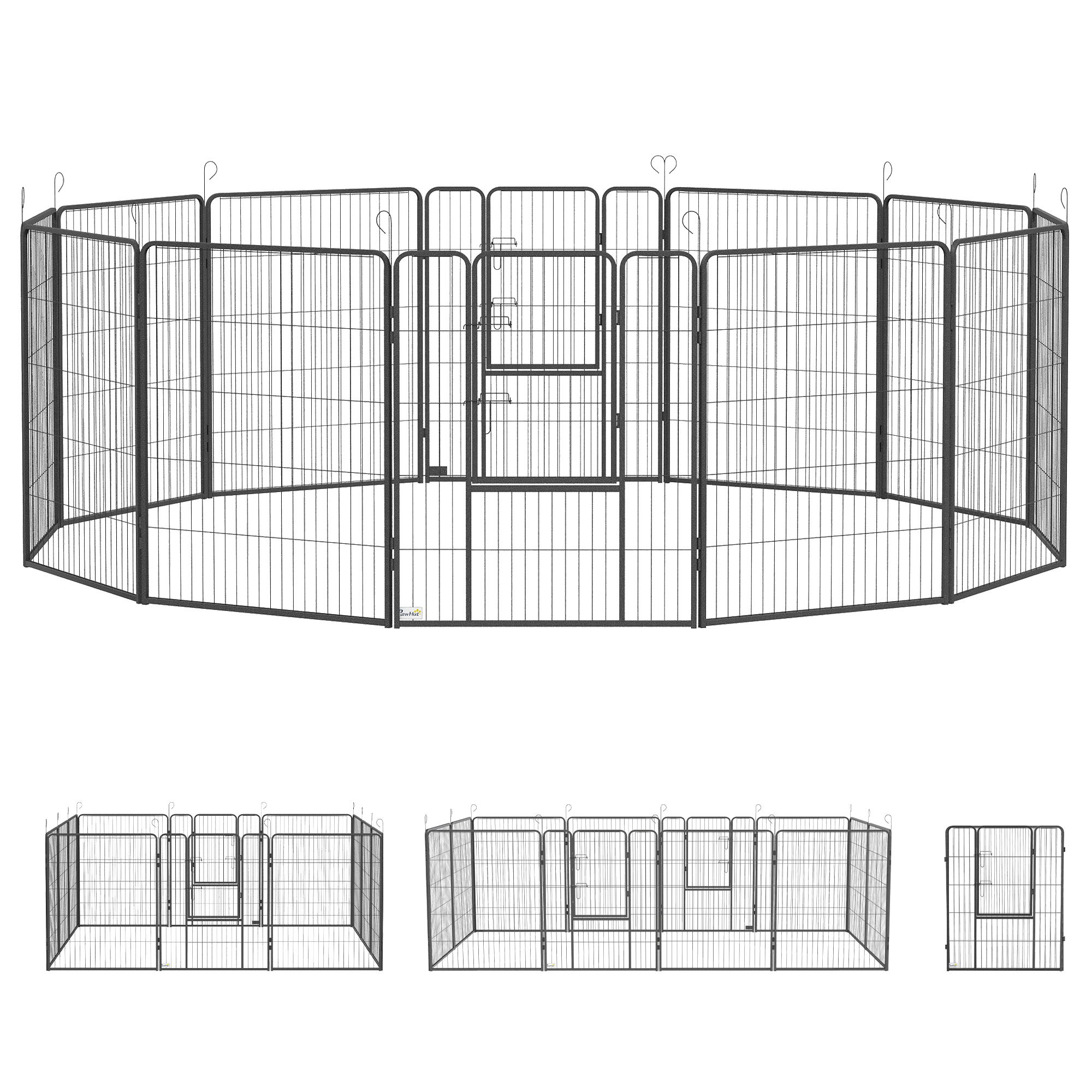 PawHut Welpenlaufstall 100cm hoch 12-teilig Welpenauslauf faltbar mit 2 Tür 12 Gitterplatten Freilaufgehege für Hunde bis 60 cm Schulterhöhe, Hundelaufstall Laufstall für drinnen und draußen Grau   Aosom