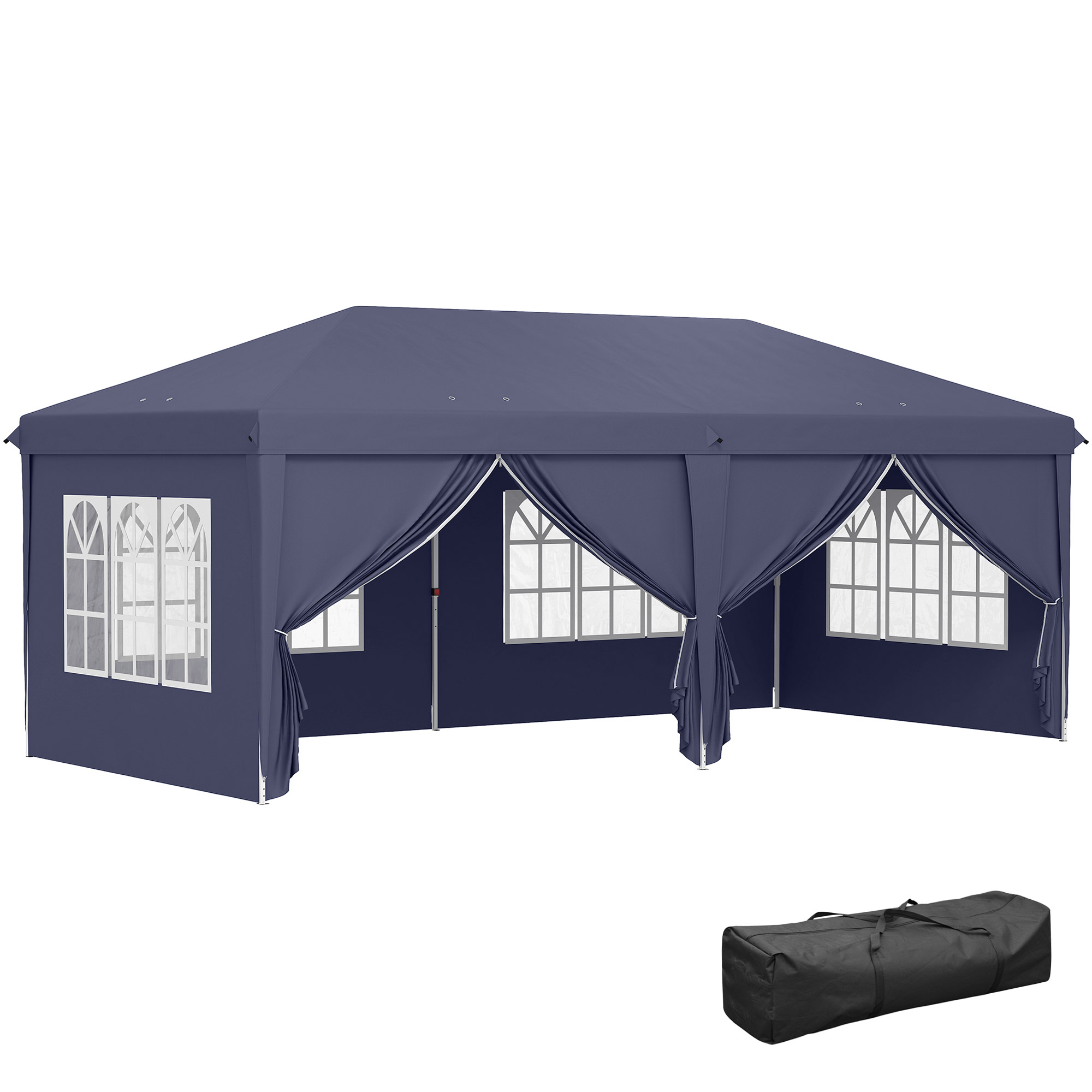 Outsunny Pavillon 6x3 m Stabil Winterfest Gartenpavillon, Partyzelt mit Seitenteilen Fenster, Tür, Tasche Gartenzelt Festzelt für Camping Garten Festival, Blau Aosom