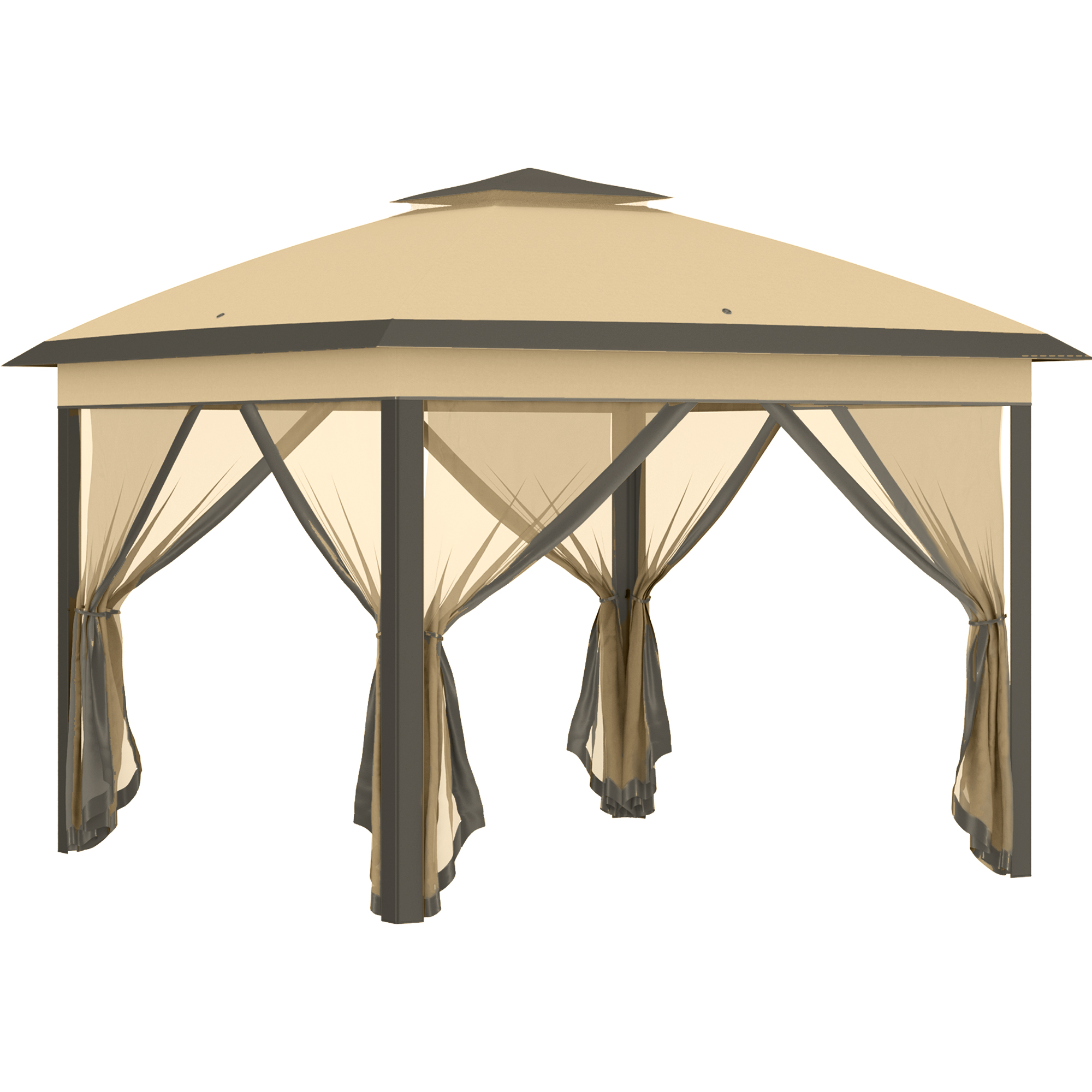 Outsunny Pavillon 3,3x3,3m, wasserabweisend Winterfest Pop-up Faltpavillon mit Doppeldach, UV Schutz, Faltbar Partyzelt Gartenzelt mit Seitenteilen, Tasche Gartenpavillon für Camping Garten, Beige   Aosom