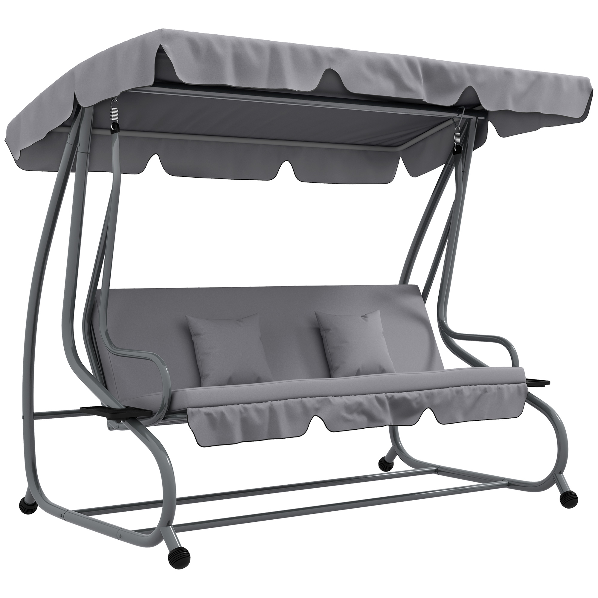 Outsunny Hollywoodschaukel 3-Sitzer, Belastung 340kg, mit Liegefunktion, verstellbarem Dach, klappbarem Beistelltisch, 200x120x164 cm, Hellgrau Aosom