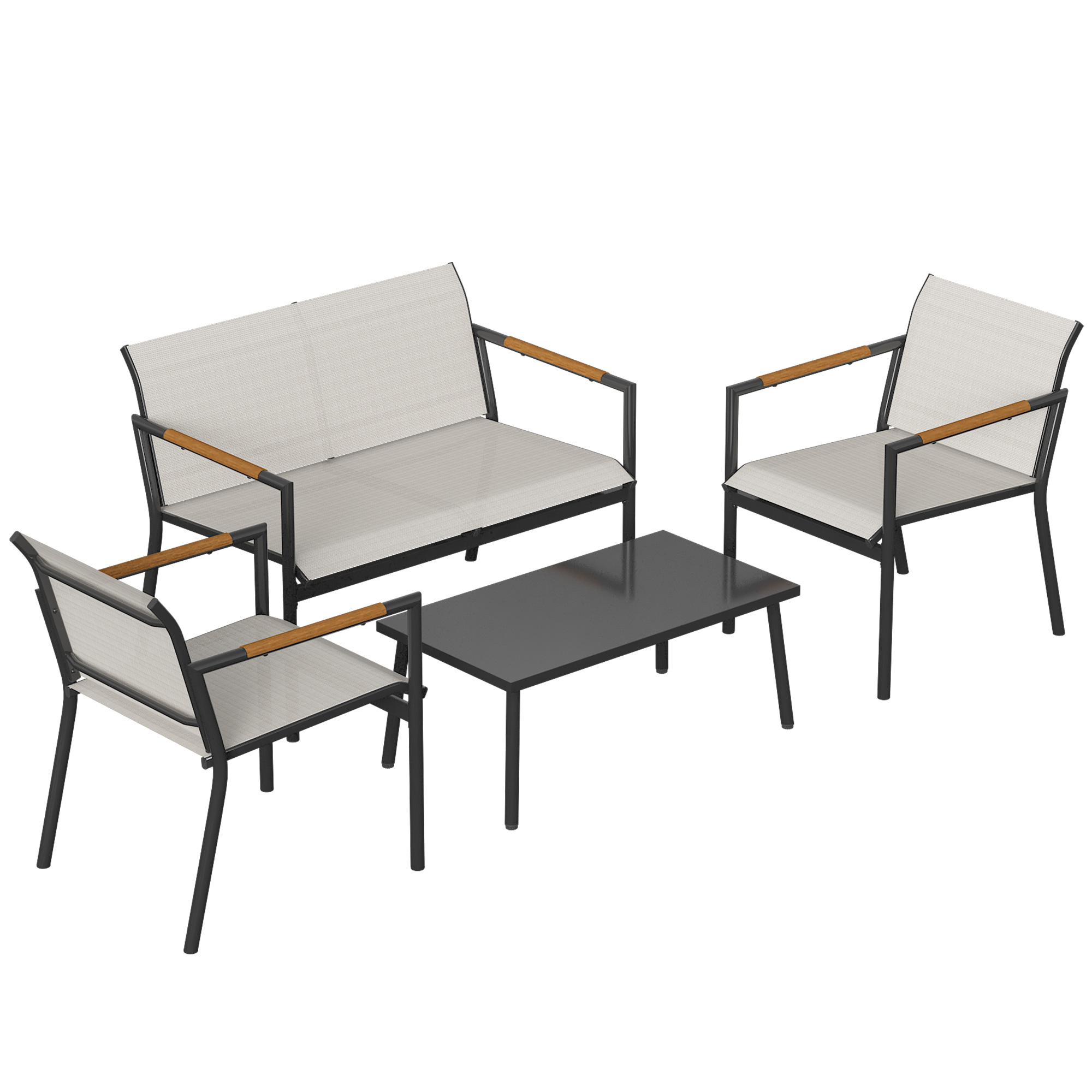 Outsunny Gartenmöbel Set Sitzgruppe für 4 Personen Atmungsaktiv Gartenlounge mit 2er Sofa 2 Sessel Metall-Tisch Fußpads, Wetterfest Outdoor Balkonmöbel Terrassenmöbel für Garten Balkon Cremeweiß   Aosom