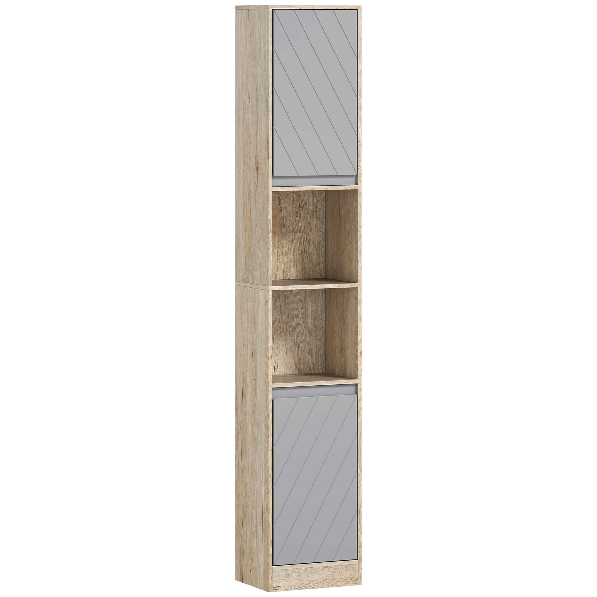 HOMCOM Badezimmerregal, Badeschrank, Küchenschrank, 2 Türschränke, 2 offenen Regalen, Spanplatte+MDF, 30 x 24 x 170cm   Aosom