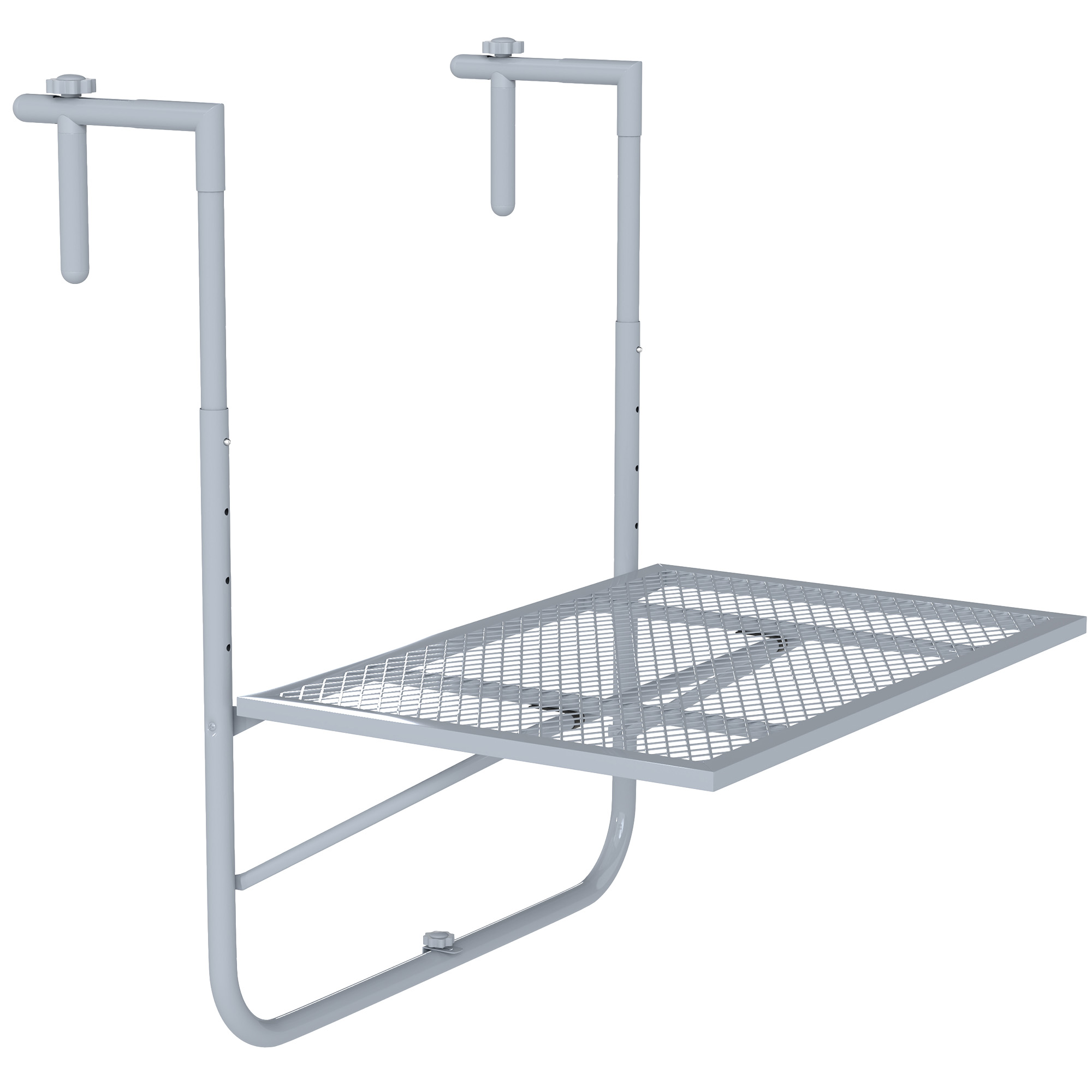 Outsunny Balkonhängetisch klappbar 4-fach höhenverstellbarer Hängetisch aus Metall wetterfest Balkontisch Beistelltisch Klapptisch für Balkon-& Terrassengeländer Tisch zum Einhängen 60x40 cm Grau Aosom