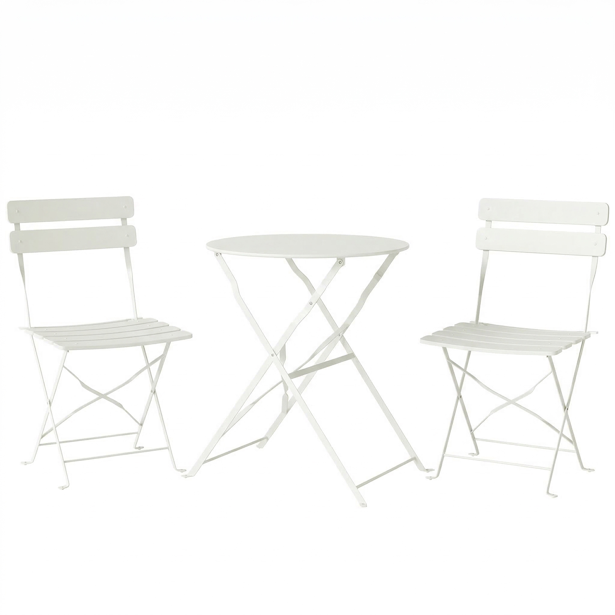 Outsunny 3-teiliges Garten Bistro Set Klappbar Bistrotisch mit 2 Stühlen Lamellen-Sitz Doppelt X-Beine, Rostbeständig Bistro Gartenmöbel Balkonmöbel Set Outdoor Balkonset für Garten Terrasse Cremeweiß Aosom