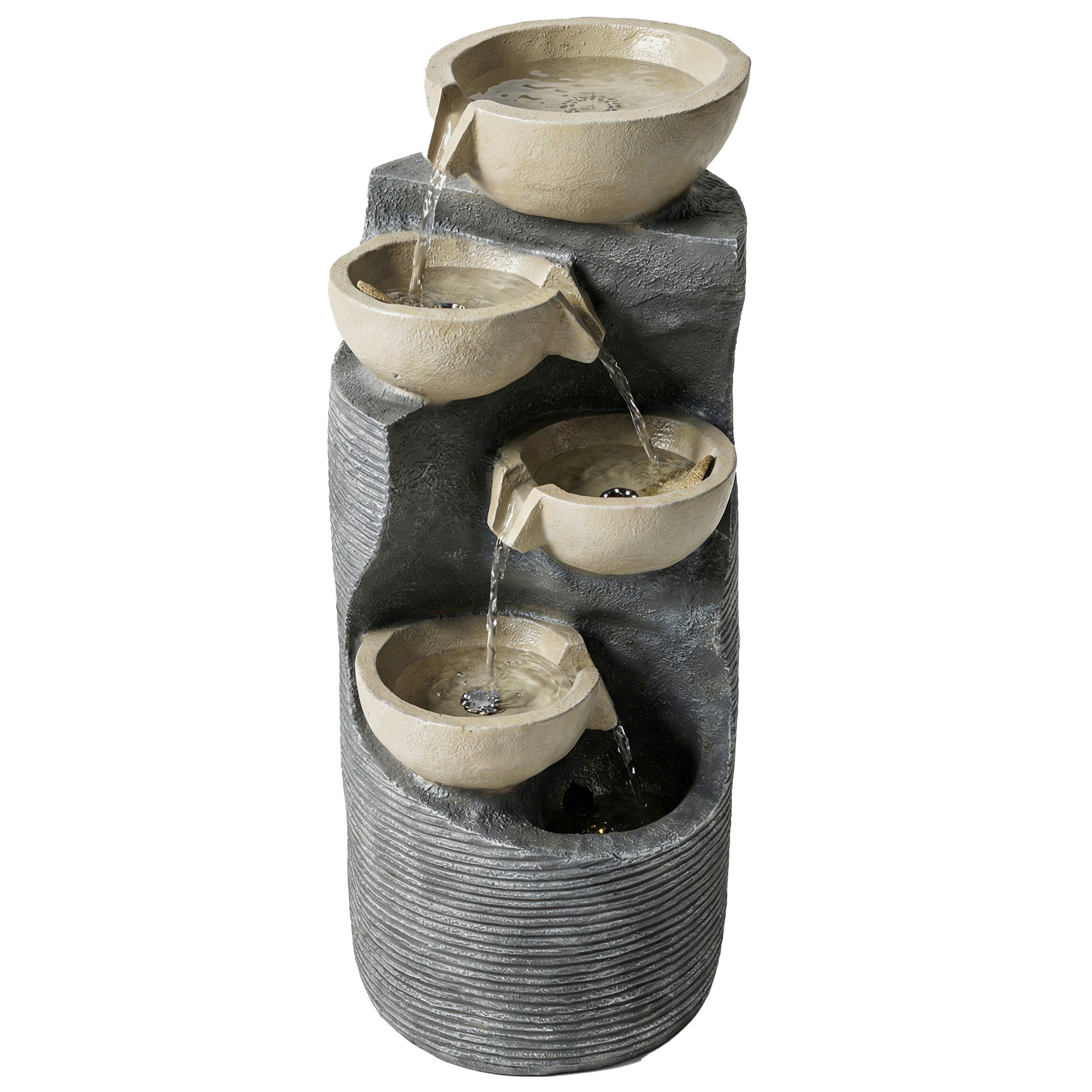 Outsunny Springbrunnen 5-stufig Gartenbrunnen mit LED Beleuchtung Pumpe Steinoptik, Verstellbar Zimmerbrunnen Wasserspiel Zierbrunnen Terrassenbrunnen für Garten Rasen 33 x 31 x 80 cm   Aosom