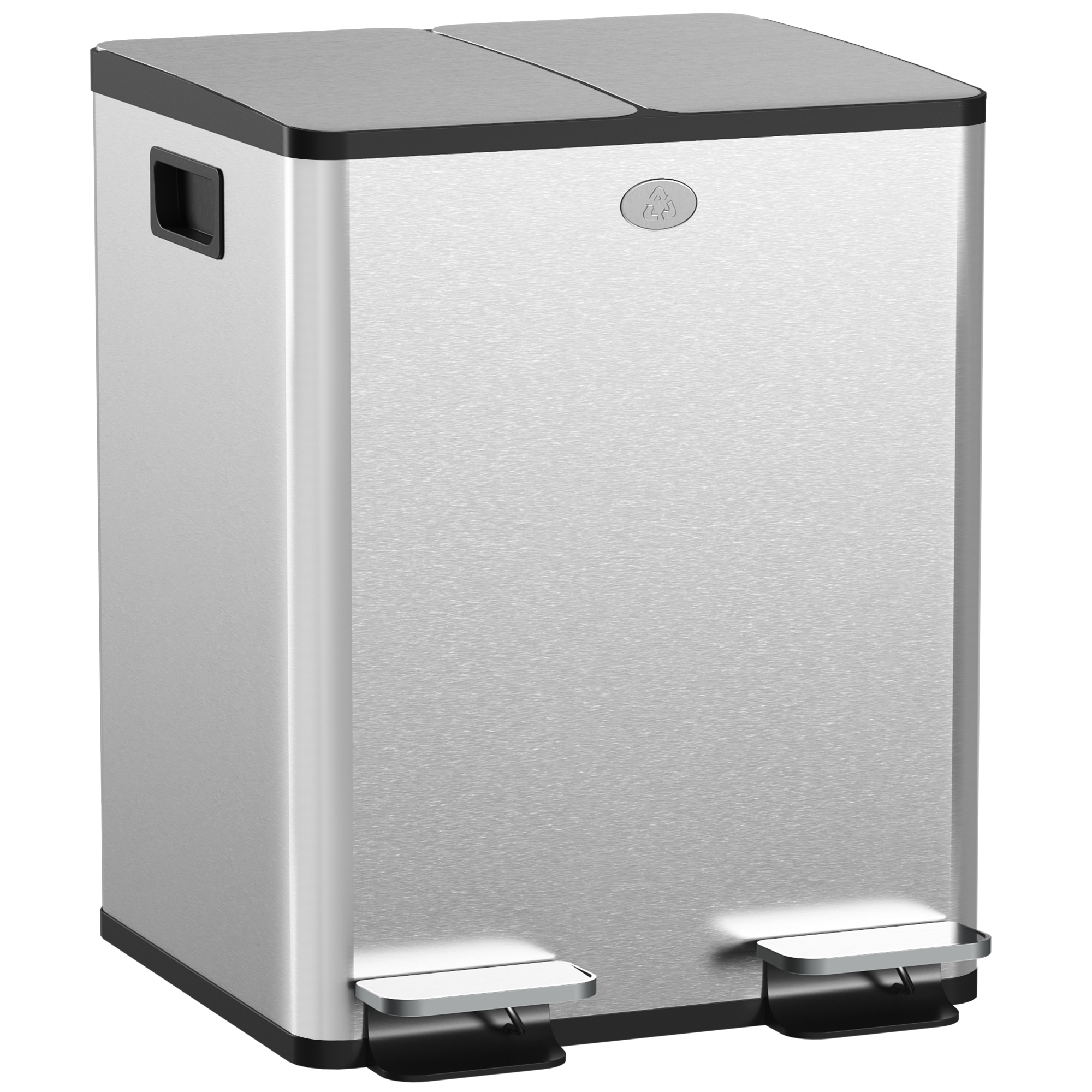 HOMCOM Mülleimer 2 x 20L Abfalleimer aus Edelstahl Mülltrennsystem mit Softclose Deckel, Herausnehmbare Inneneimer, Deodorant-Fächern Treteimer für Wohnung, Silber   Aosom