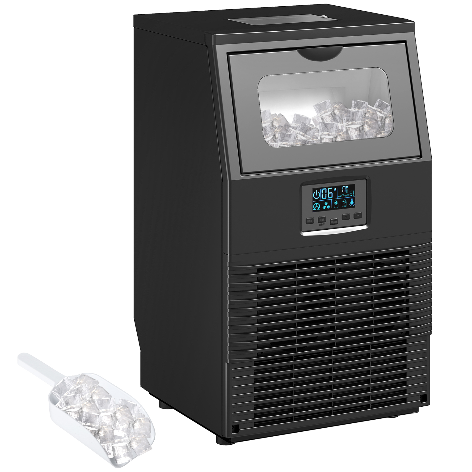 HOMCOM Kommerzielle Eiswürfelmaschine 30 kg/24H Eismaschine mit 4 kg Speicher, Freistehender Eiswürfelbereiter aus Stahl mit Selbstreinigung, Timer für Restaurant, Bar, Café   Aosom