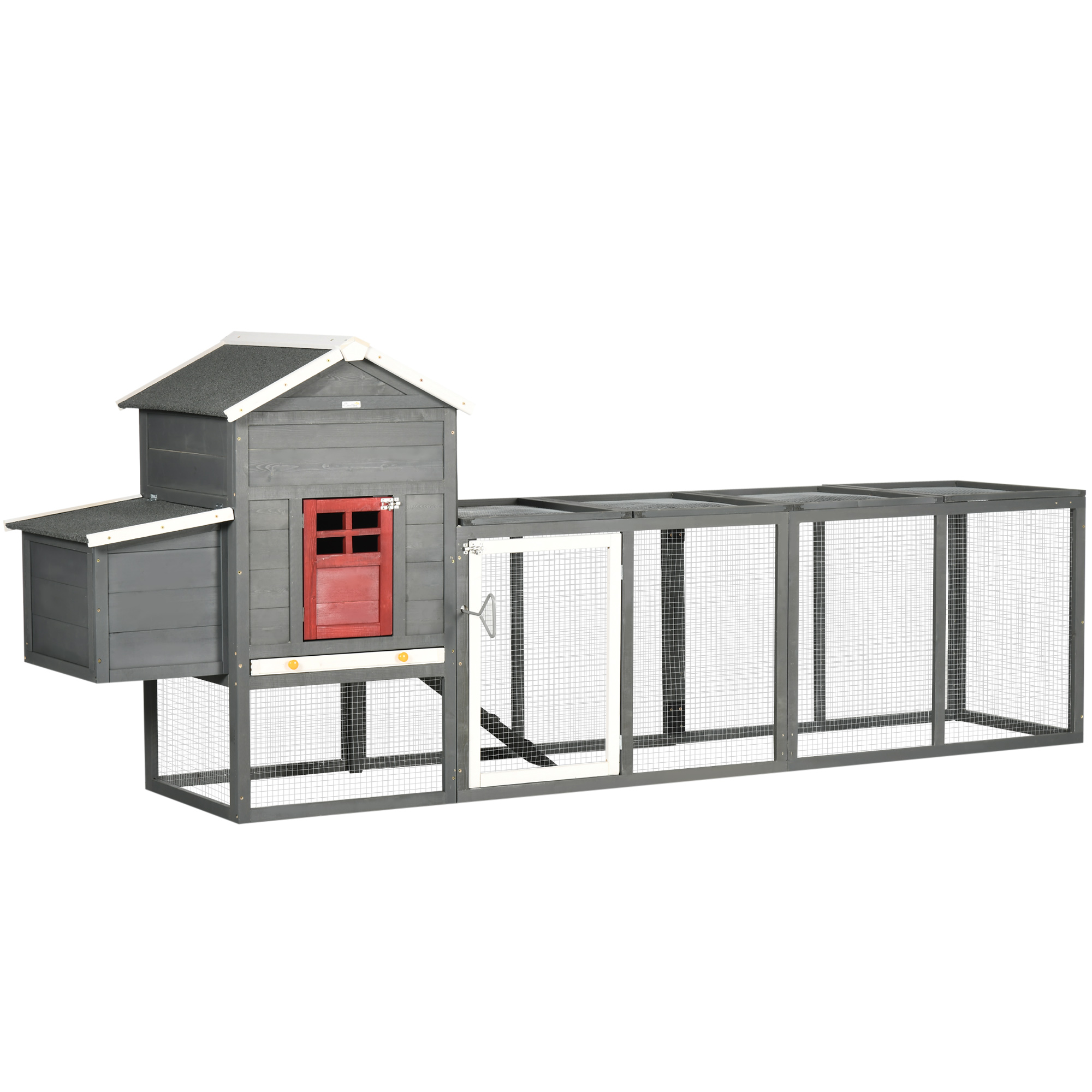 PawHut Großes Hühnerhaus aus Holz für Außenbereich, 300x66x116 cm, Hühnerstall mit Nistkasten, Auslauf, Herausziehbare Schublade, Bitumendach, Rampe, Verriegelbare Tür, Stall für 3-6 Hühner oder Kaninchen, Grau Aosom