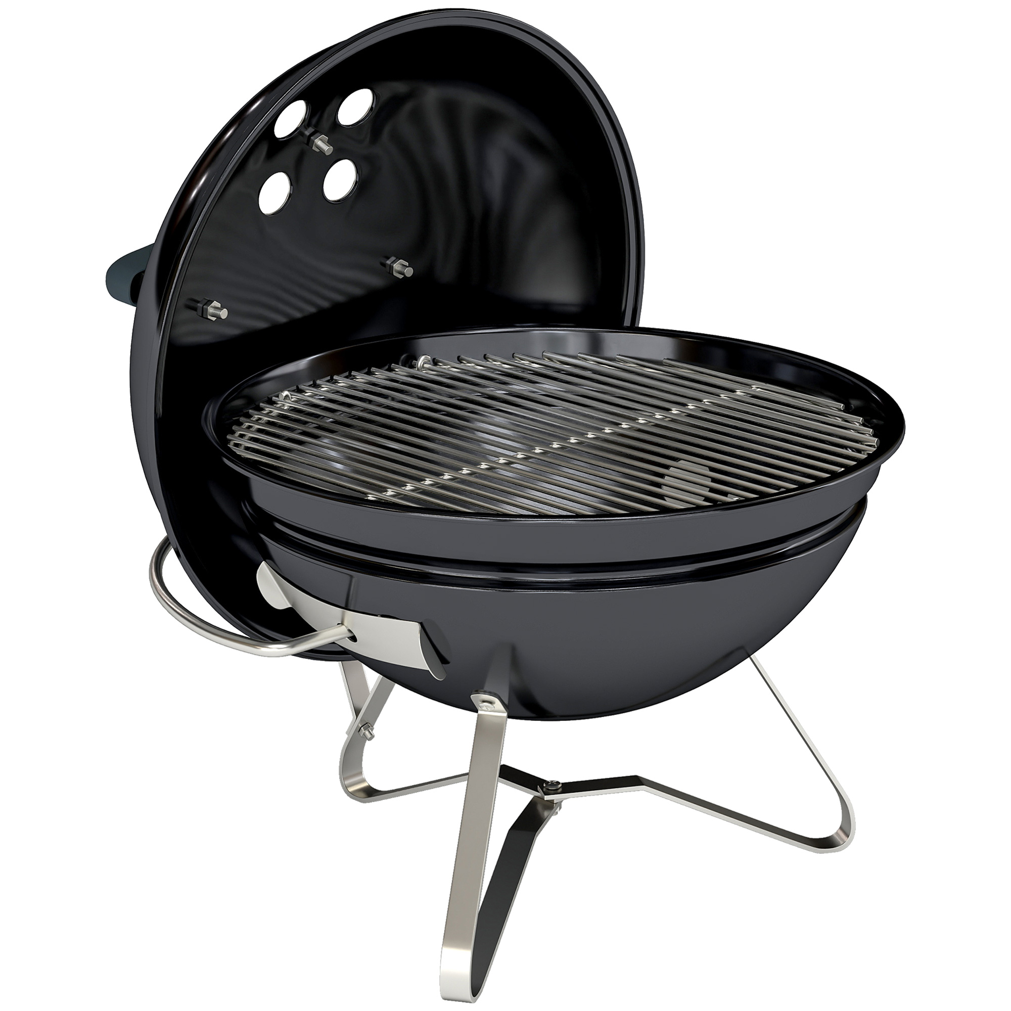 Outsunny Holzkohlegrill BBQ Smoker mit Deckel Griff Tragbarer Kugelgrill mit verstellbaren Lüftungsschlitzen Kohlegrill für Barbeque Camping, Terrasse, Garten 41 x 41 x 44 cm Schwarz Aosom
