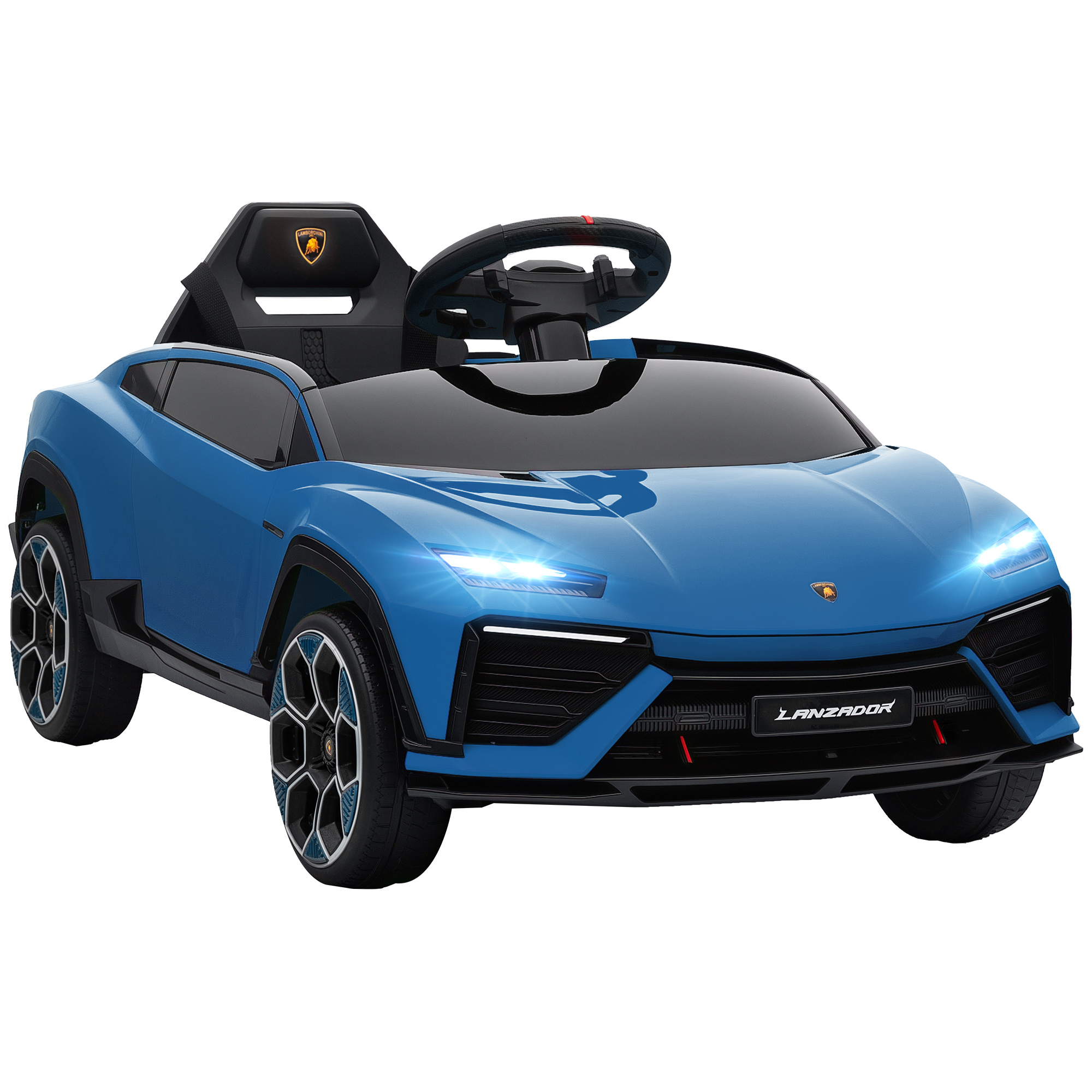 AIYAPLAY Kinder Elektroauto 12V Kinderauto mit 2,4 GHz Fernbedienung, 2 Motor, Kinderfahrzeug mit Hupe, LED, Musik, Sanftstart, Elektrofahrzeug für 3–6 Jahre Kinder, Blau   Aosom