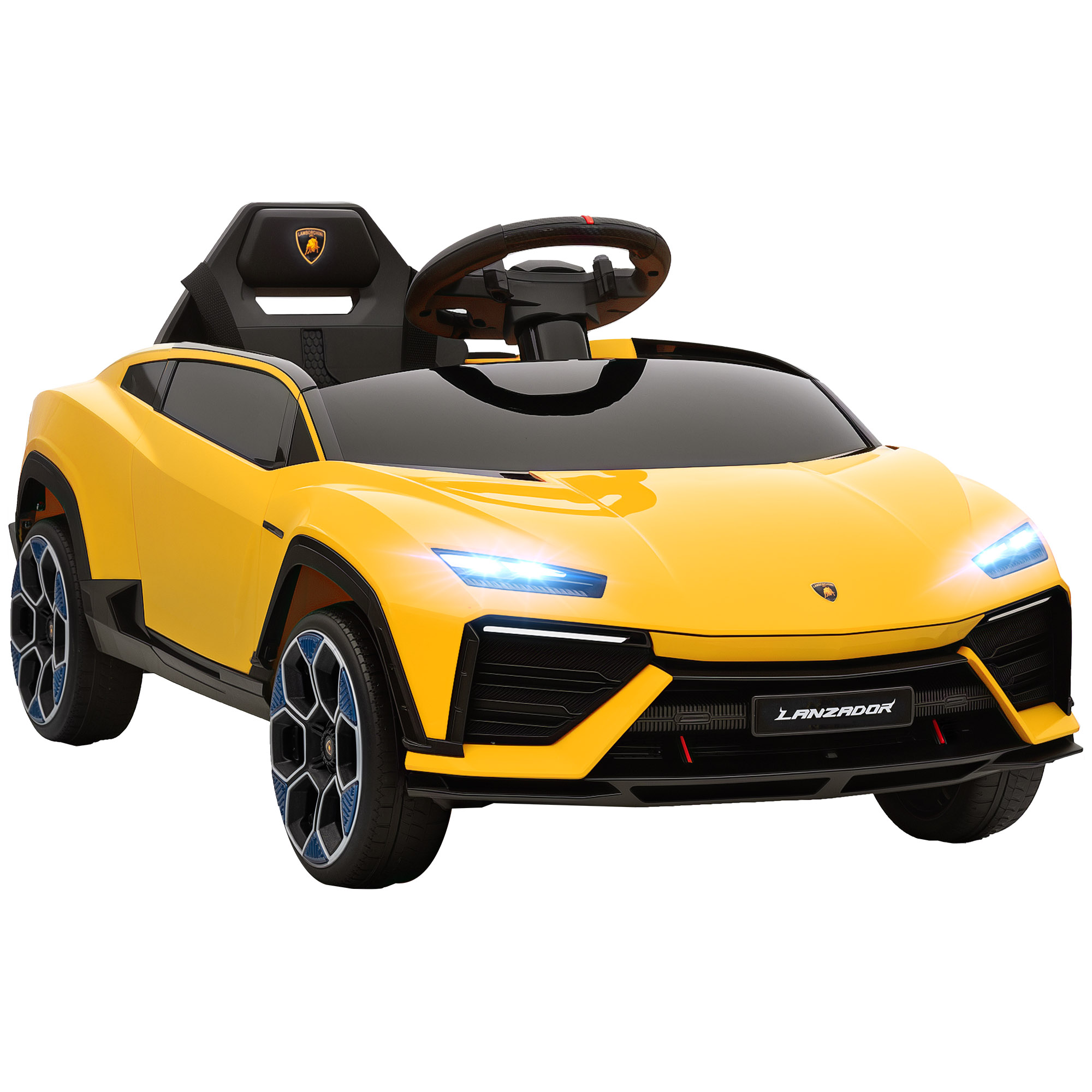 AIYAPLAY Kinder Elektroauto 12V Kinderauto mit 2,4 GHz Fernbedienung, 2 Motor, Kinderfahrzeug mit Hupe, LED, Musik, Sanftstart, Elektrofahrzeug für 3–6 Jahre Kinder, Gelb Aosom