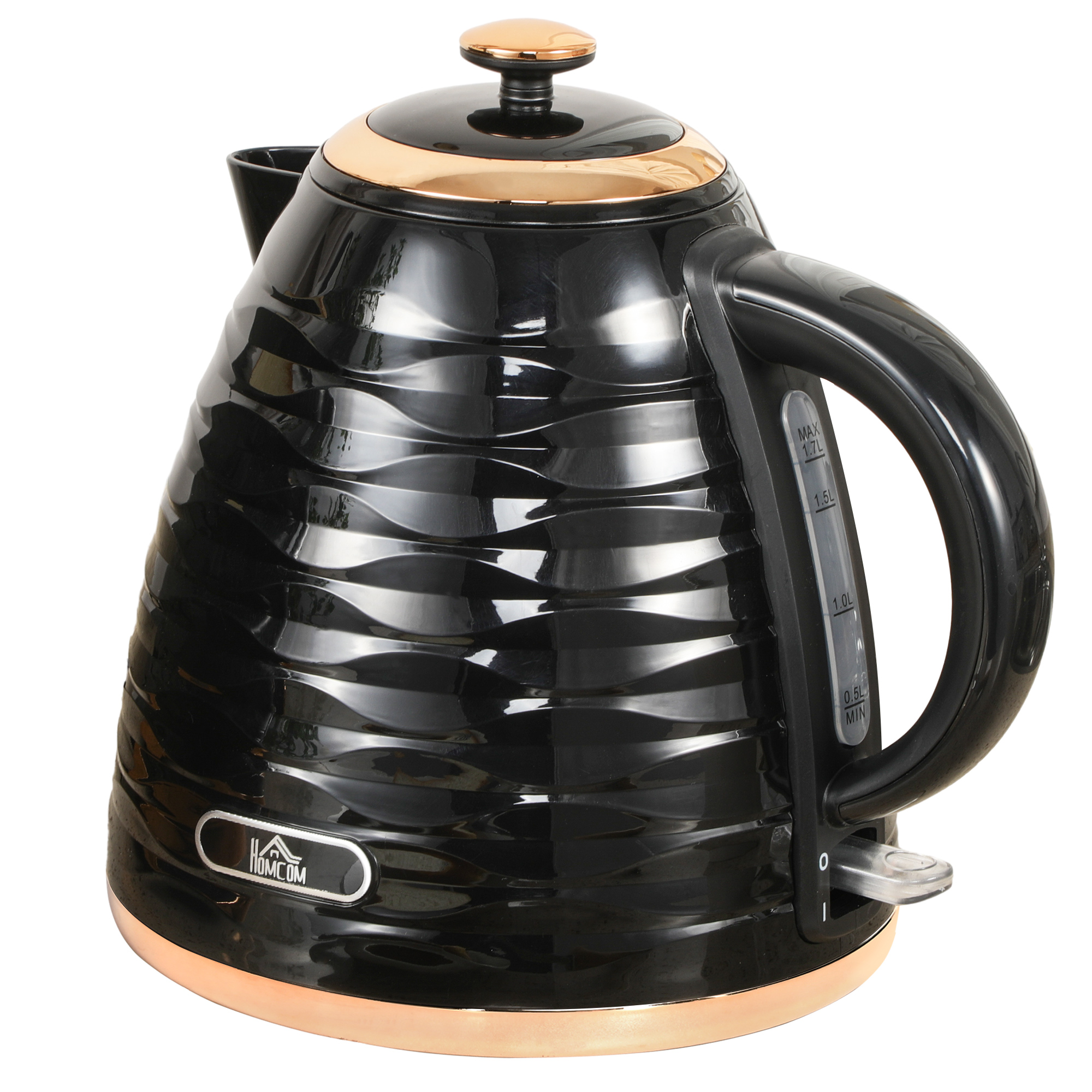 HOMCOM Wasserkocher 1,7 L, 2200W, Kabellos, Schnellkochfunktion, BPA-Frei, Elektrischer Wasserkocher mit Kalkfilter, Automatische Abschaltung, 360° Drehbasis, Trockenlaufschutz, Schwarz Aosom