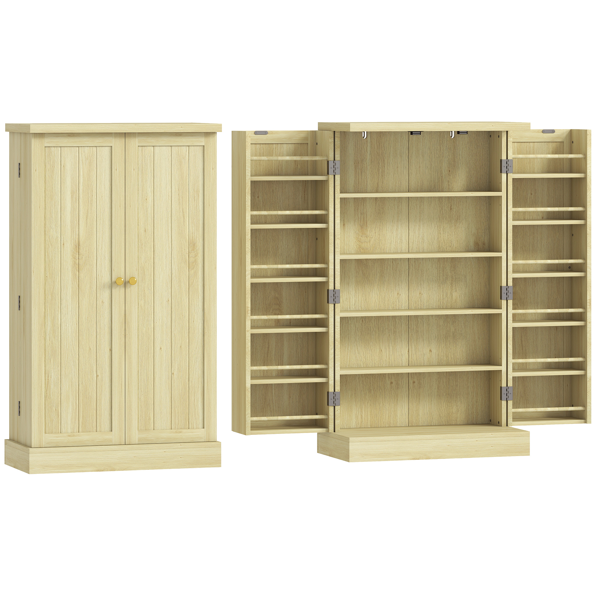 HOMCOM Küchenschrank 104 cm, Vorratsschrank mit 2 Türen, verstellbare Böden, 12 Gewürzhalter, 5 Ablagen, moderner Küchenschrank für Esszimmer und Wohnzimmer, Naturholz Aosom