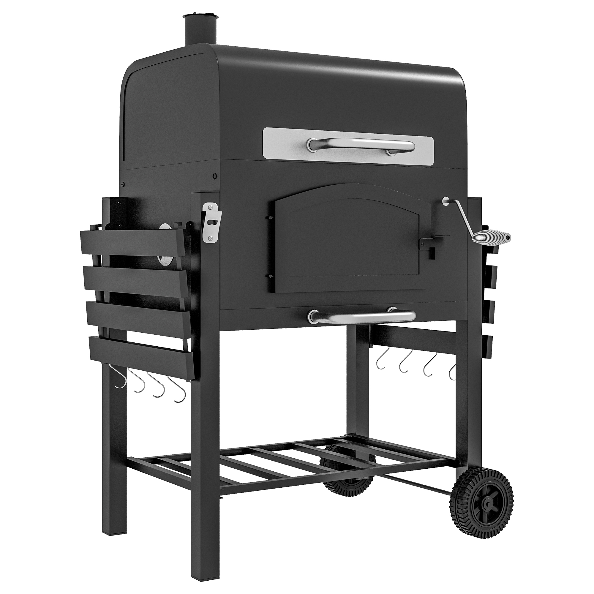 Outsunny Holzkohlegrill BBQ Gartengrill mit Deckel, Ablagen, Smoker, Warmhalteplatte, Regale, Transportrollen, Metall Aosom