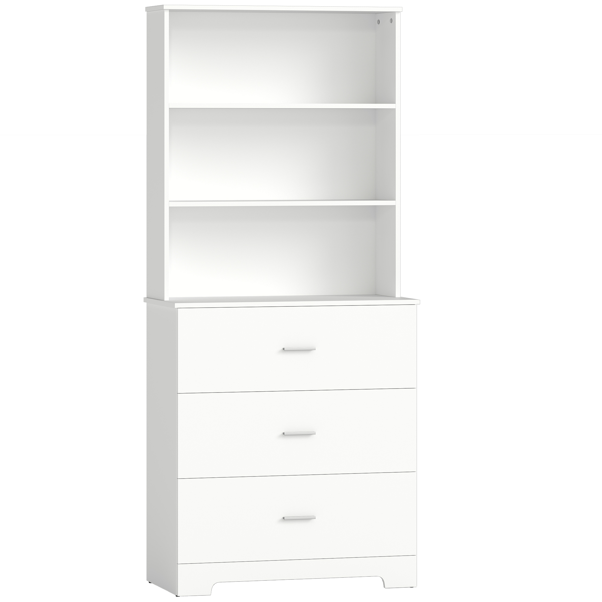 HOMCOM Bücherschrank 180 cm 6-stöckig Hochschrank Vitrinenschrank mit 3 Schubladen, 3 offenen Regalen Küchenschrank für Wohnzimmer Küche Weiß   Aosom