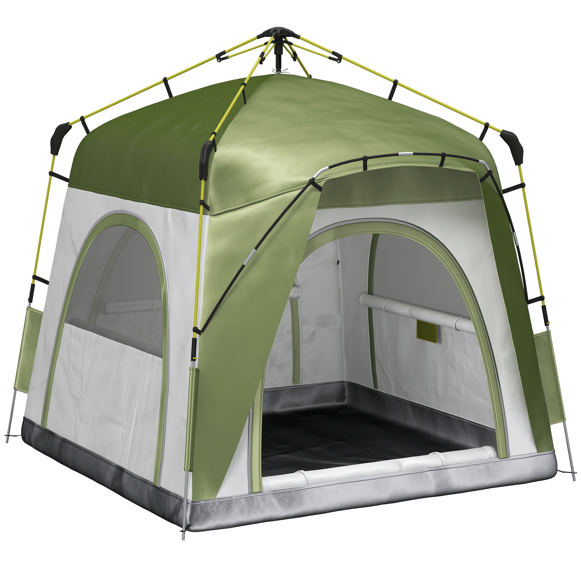 Outsunny Camping Zelt 4-Personen Familienzelt mit Fenster 240x240x195cm Aluminiumlegierung & Glasfaser einfach aufzubauen Grün Grau 190TPU1000mm Aosom.de