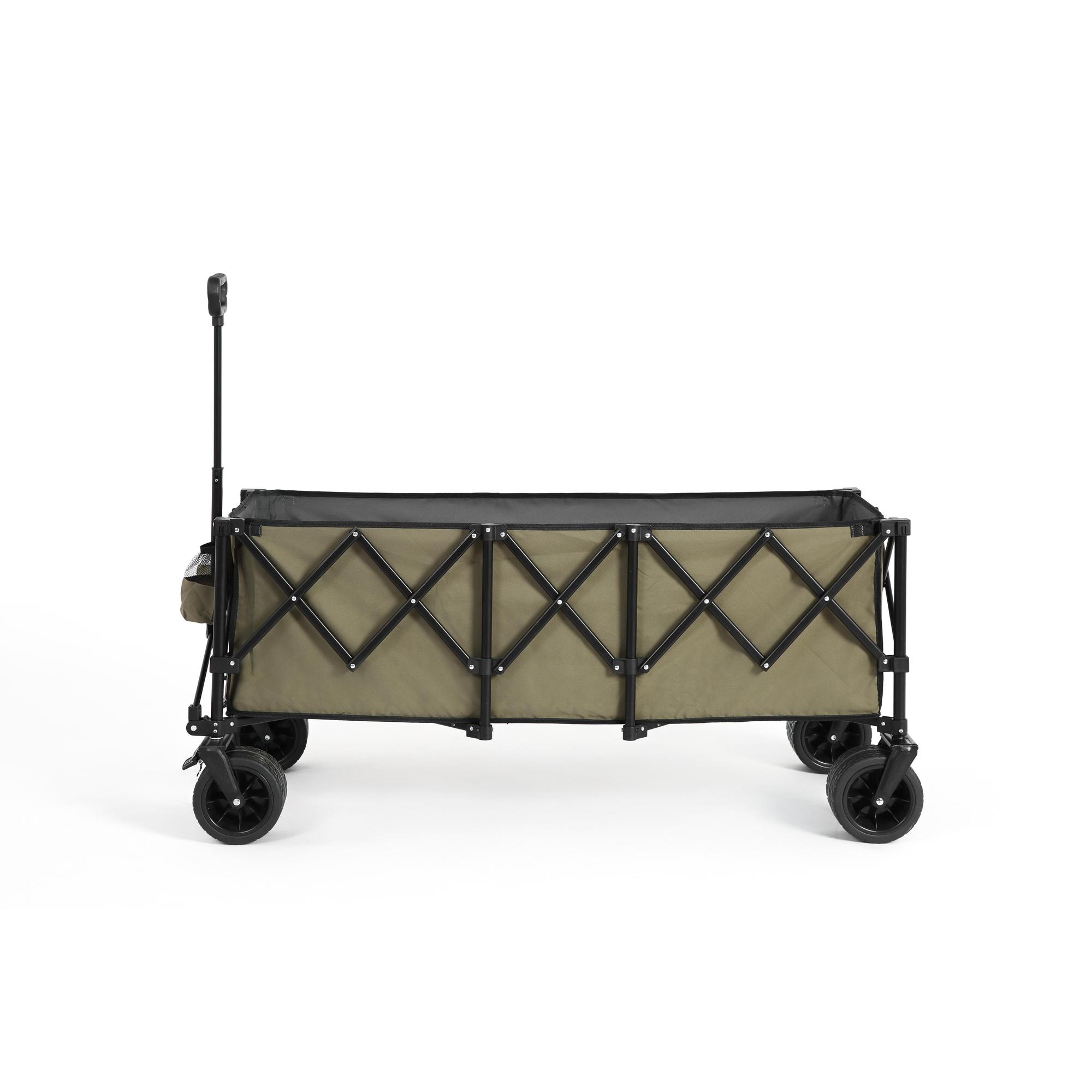 Faltbarer erweiterbarer Bollerwagen, mit viel Stauraum, 136x54x60 cm, Armeegrün