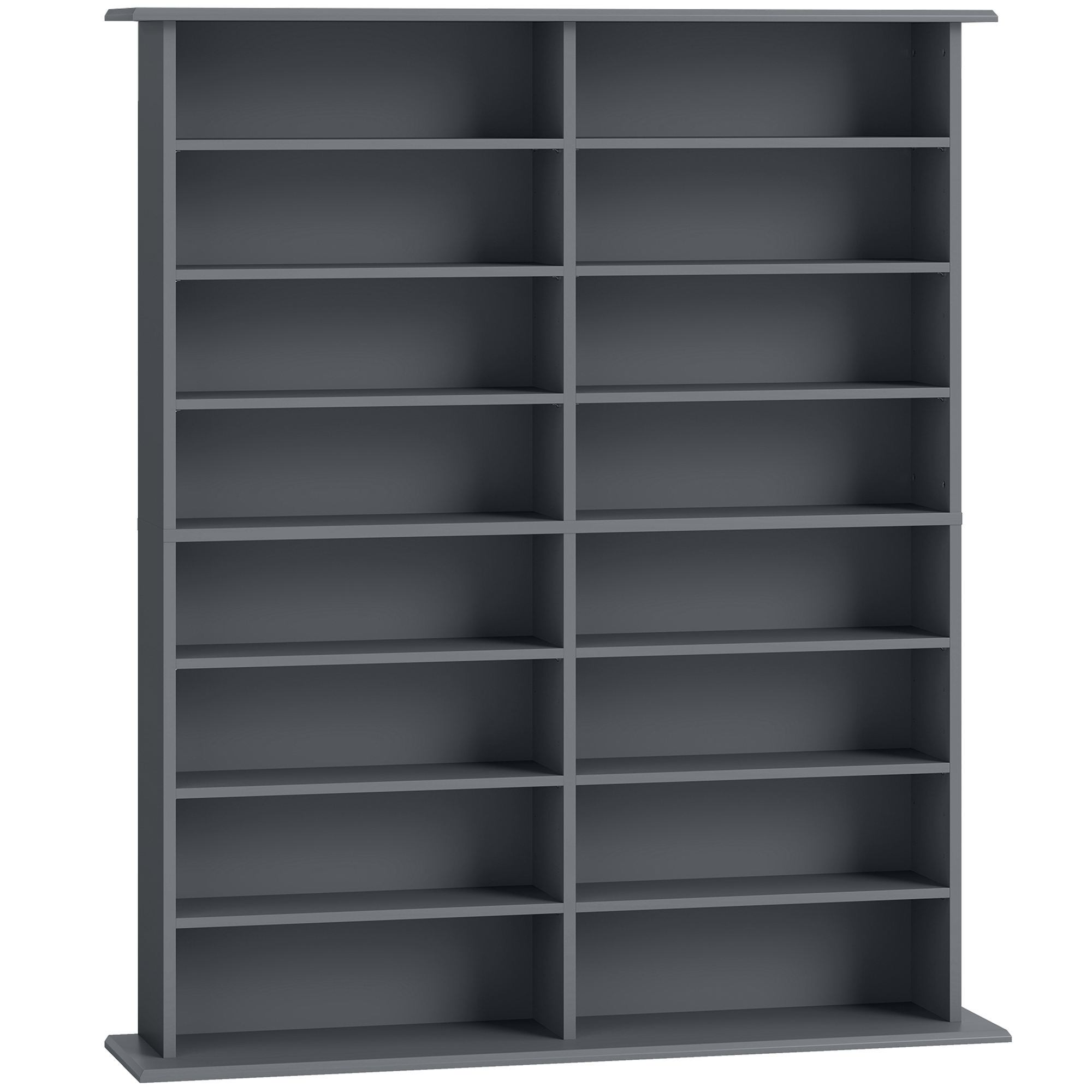 HOMCOM CD- und DVD-Aufbewahrung, Multimedia-Aufbewahrungsmöbel, Max. Kapazität 720 CD/396 DVD und Blu-ray, 16 Fächer und 12 verstellbare Einlegeböden, für Wohnzimmer, Schlafzimmer, 106,5x24x126,3cm, grau Aosom