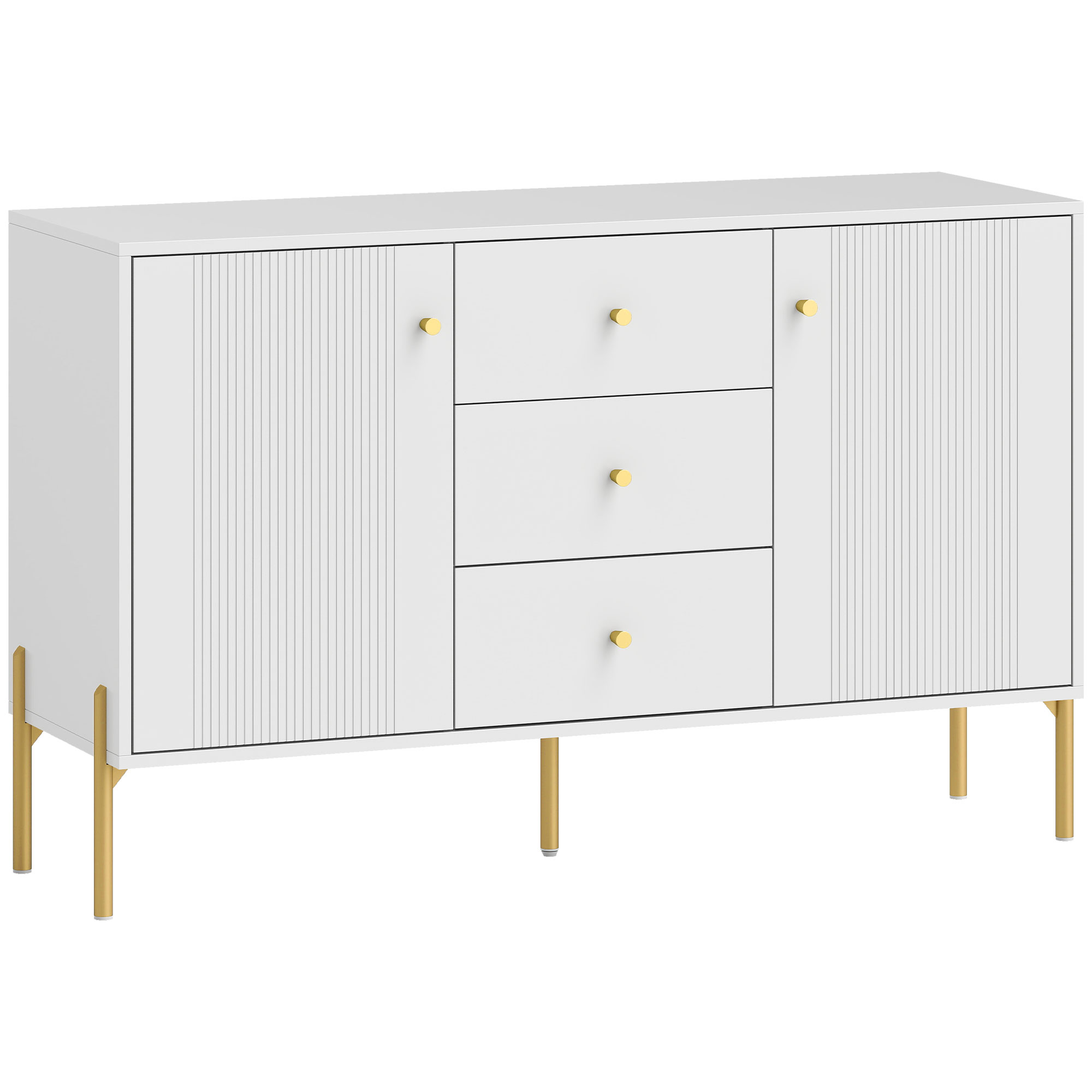 HOMCOM Moderner Sideboard mit 2 Türen, Wohnzimmer-Sideboard mit 3 Schubladen, verstellbare Einlegeböden, Arbeitsplatte in Marmoroptik, Stahlfüße, für Küche, Flur, Schlafzimmer, Weiß, 120x39,1x76 cm Aosom