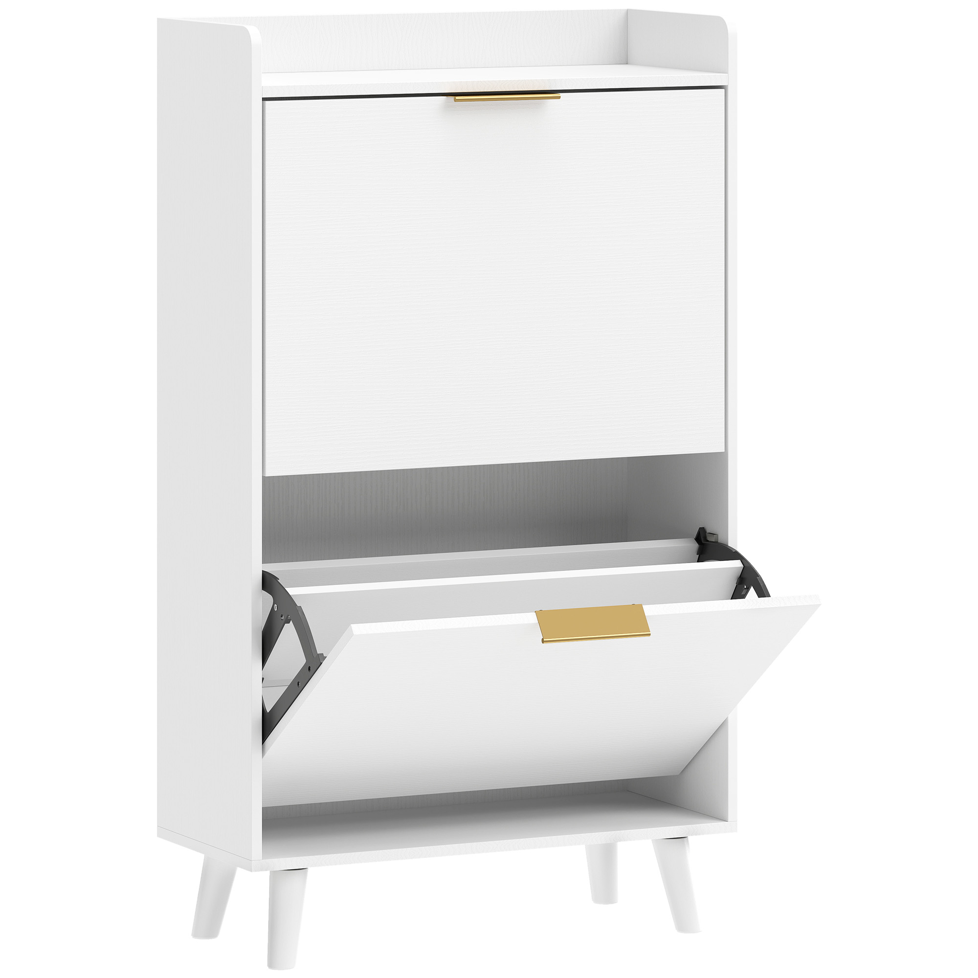 HOMCOM Schuhschrank für 12 Paar, schmaler Schuhschrank mit 2 Kippfächern, verstellbare Einlegeböden und Oberplatte, Füße aus Hevea-Holz, für Flur, Eingangsbereich, 70x30x120cm, weiß   Aosom