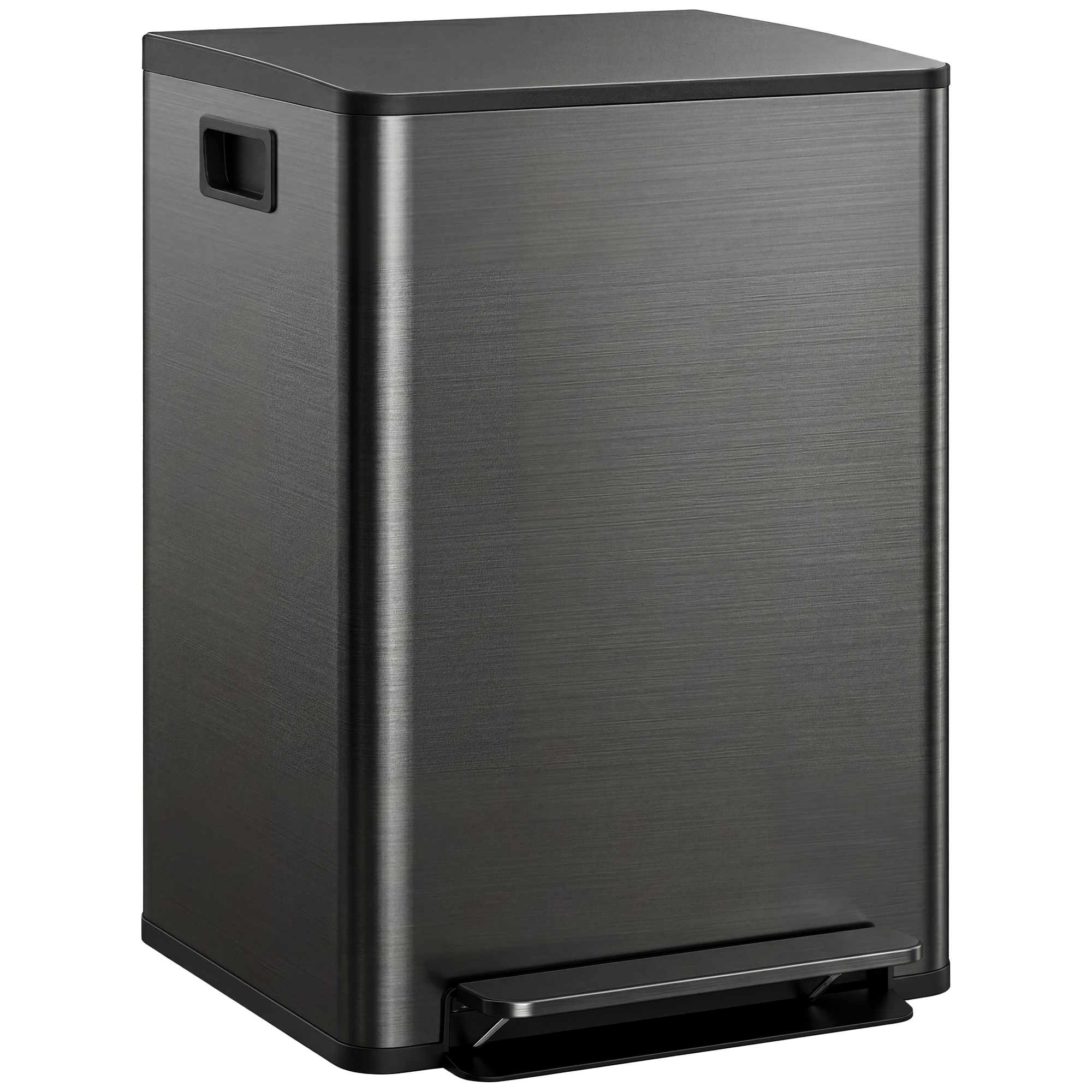 HOMCOM Mülleimer Küche 2x30 L Treteimer mit Softclose-Deckel Pedal Fingerabdruckfreie Edelstahl Mülltrennsystem mit 2 Fächer, recycelbare Abfälle, Abnehmbarer Inneneimer Schwarz, 47,7x37,5x66,8cm   Aosom