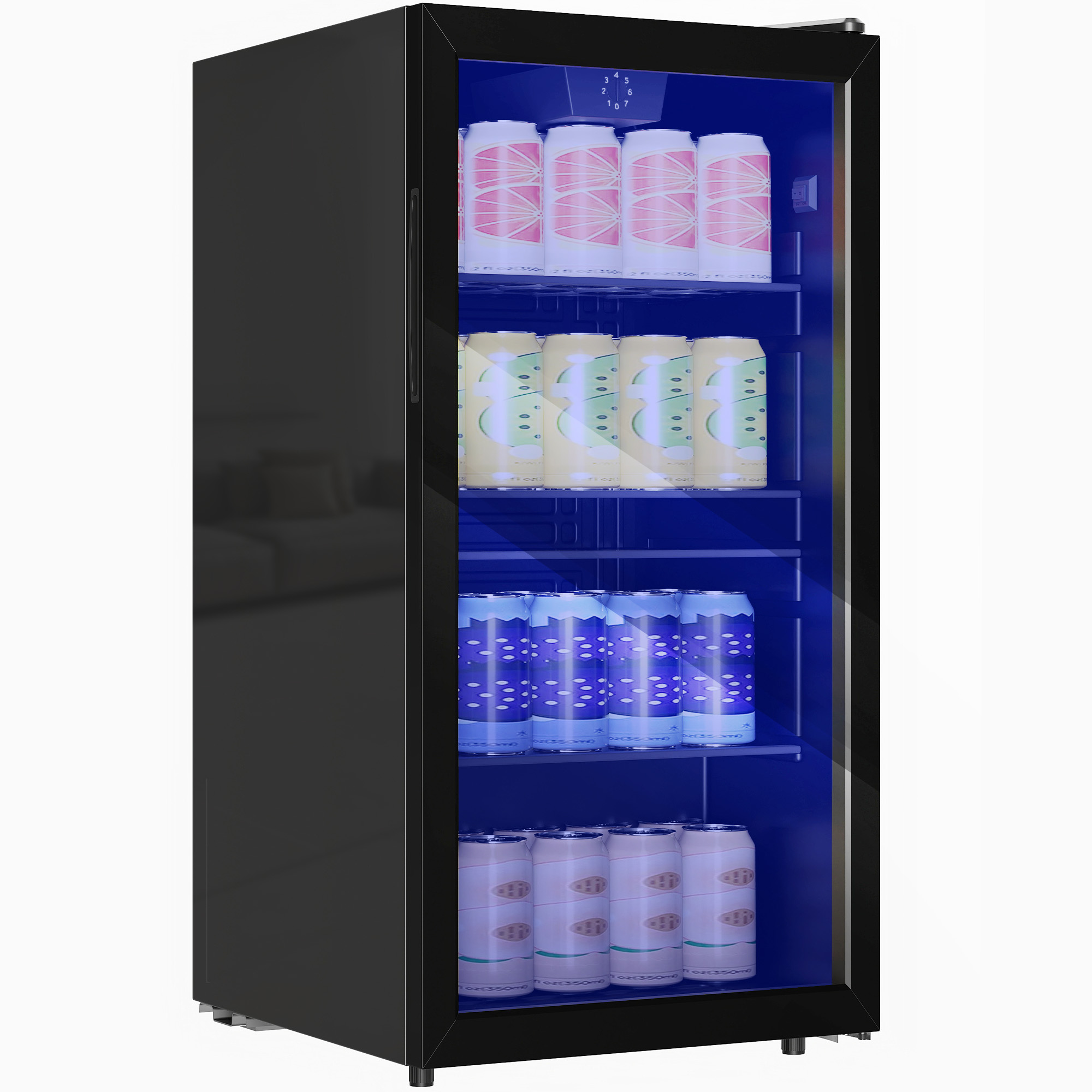 HOMCOM Mini Kühlschrank 115 Dosen Kühlbox mit Glastür, verstellbaren Regalen, LED-Beleuchtung, Temperaturregelung, 93L Getränkekühlschrank mit 5 Ebenen Schwarz 47,2 x 43,7 x 83,3 cm Aosom